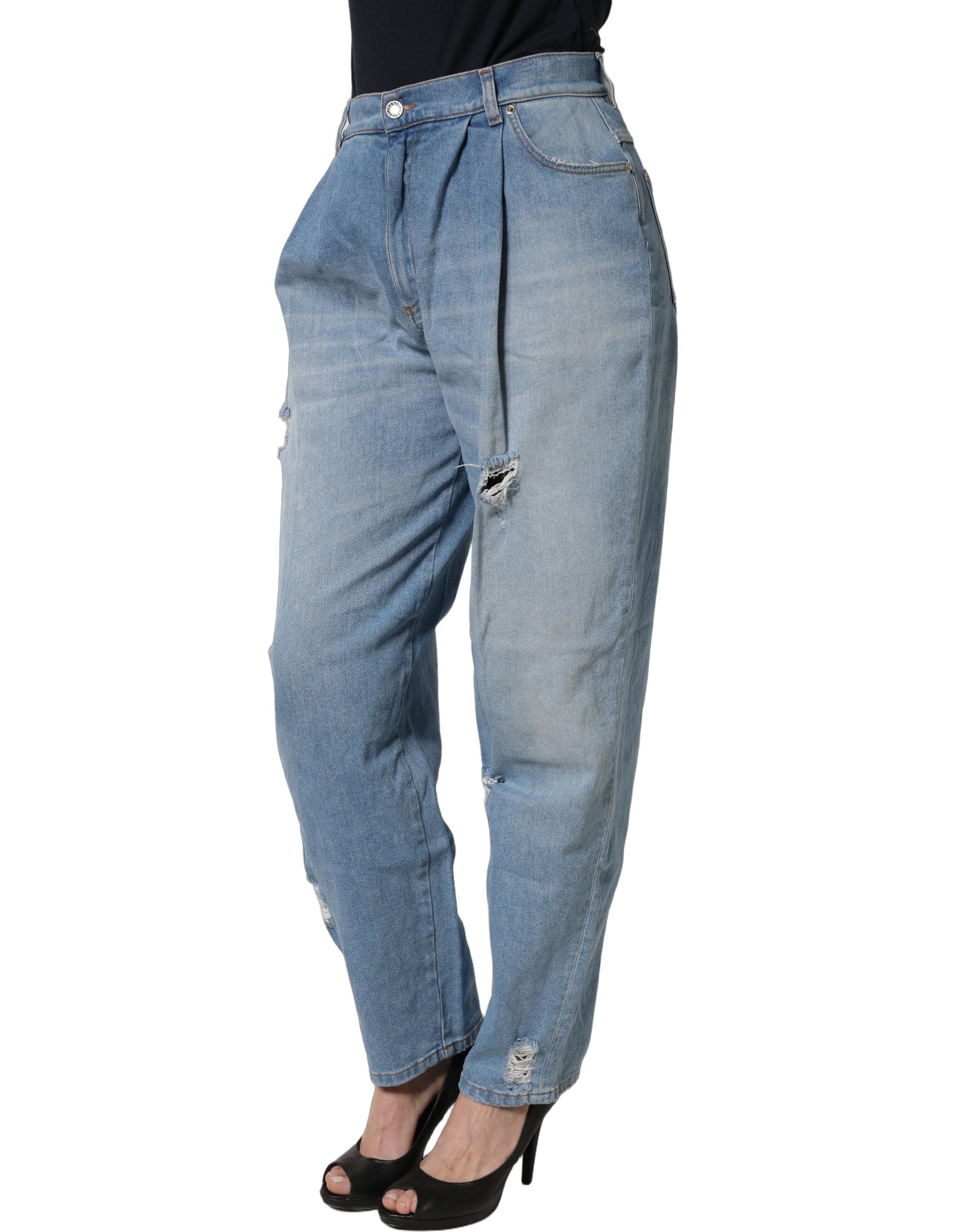 Dolce & Gabbana Blaue distressed Jeans aus Baumwoll-Denim mit Faltenlegung