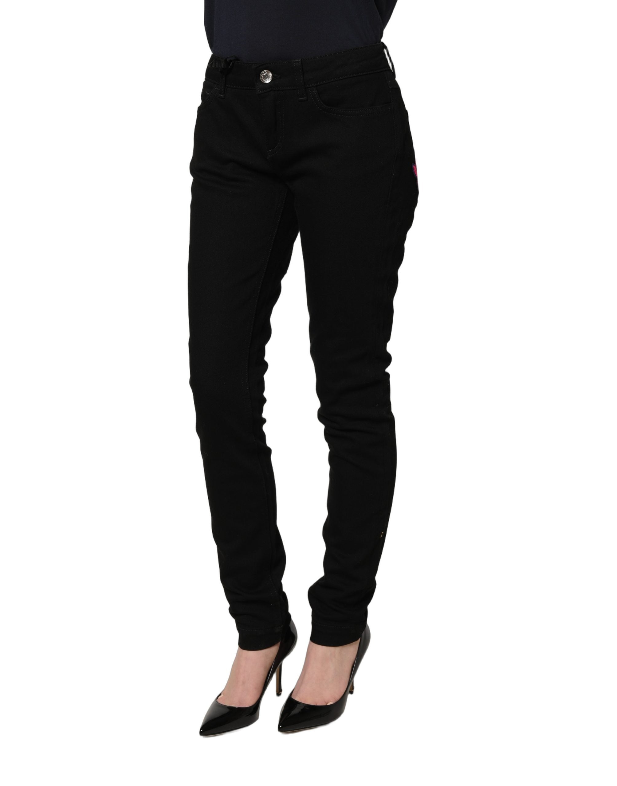 Dolce & Gabbana Schwarze Jeans mit Queen-Stickerei PRETTY Denim