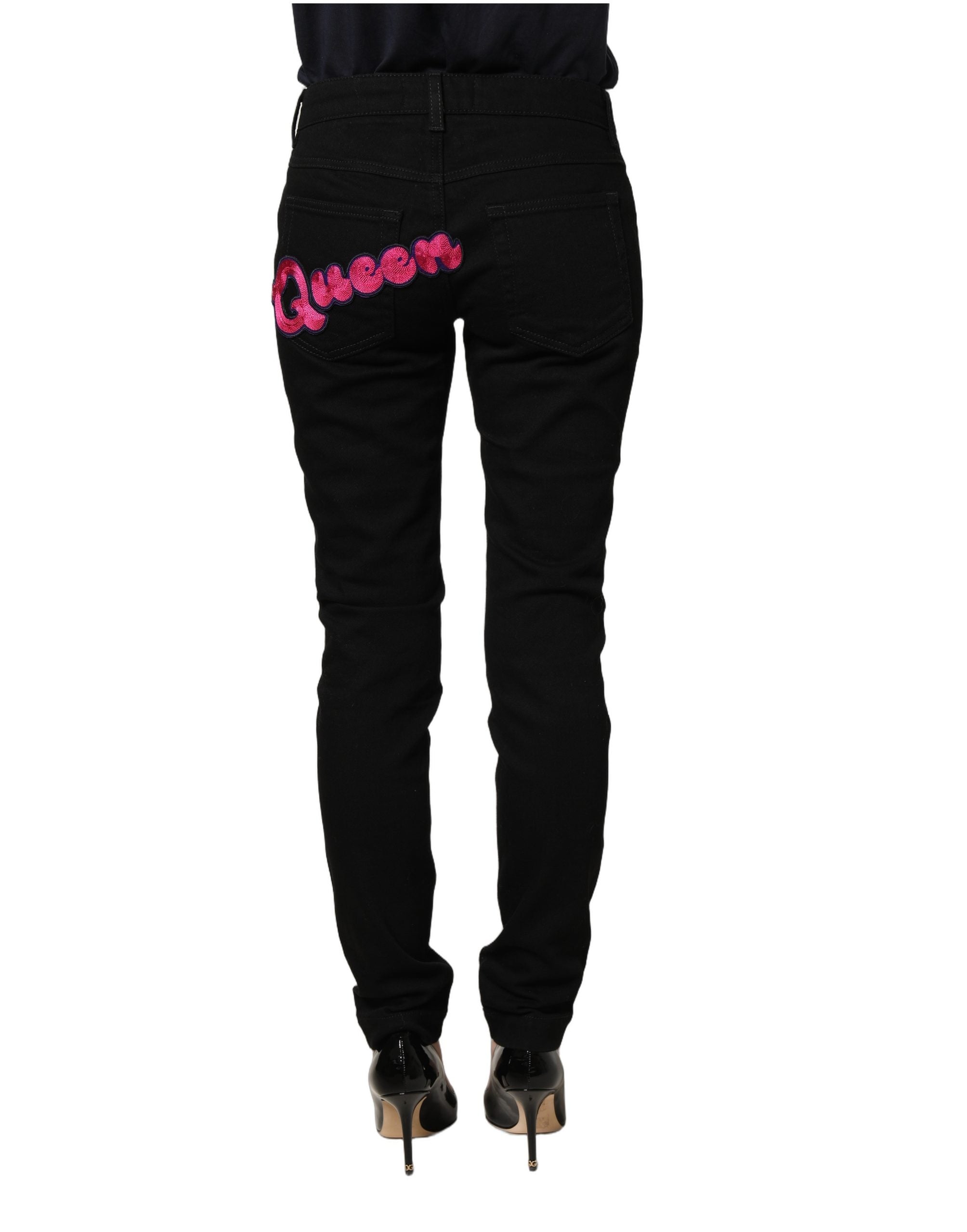 Dolce & Gabbana Schwarze Jeans mit Queen-Stickerei PRETTY Denim