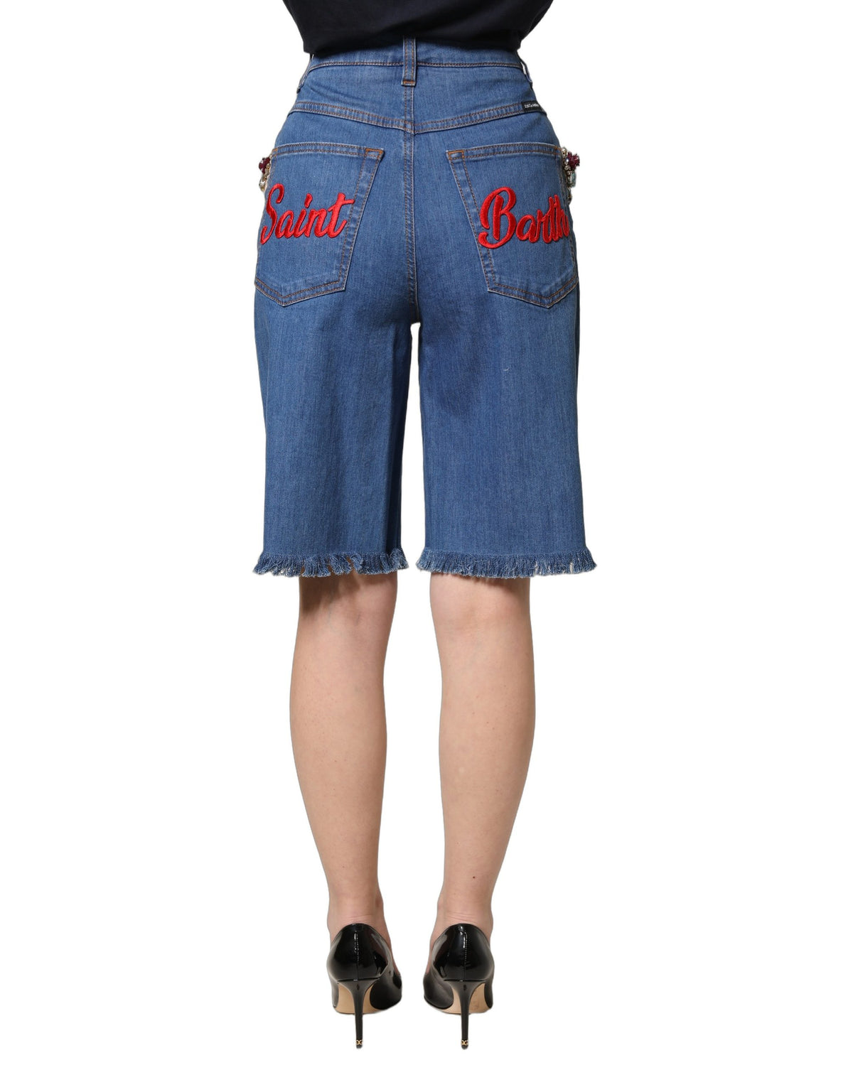 Dolce & Gabbana Blaue Bermuda-Shorts aus Baumwolle mit Verzierungen