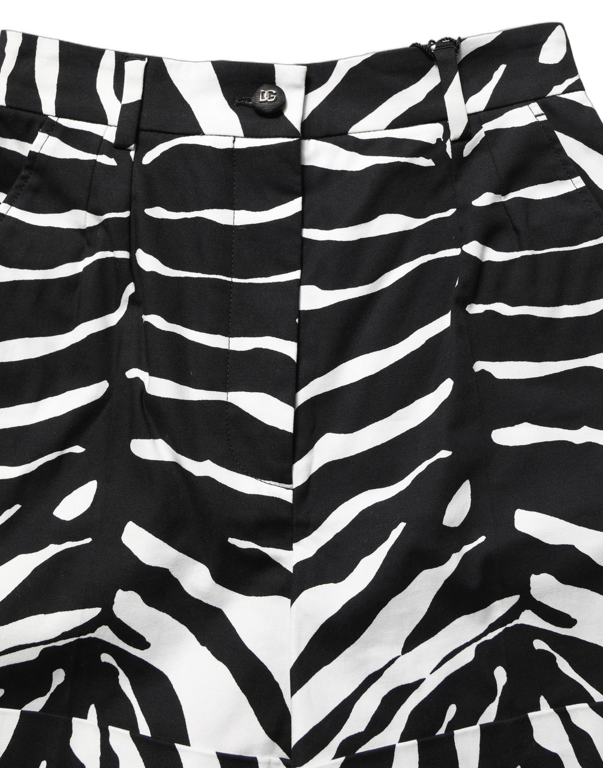 Dolce & Gabbana Schwarze und weiße High-Waist-Shorts aus Baumwolle im Zebra-Print