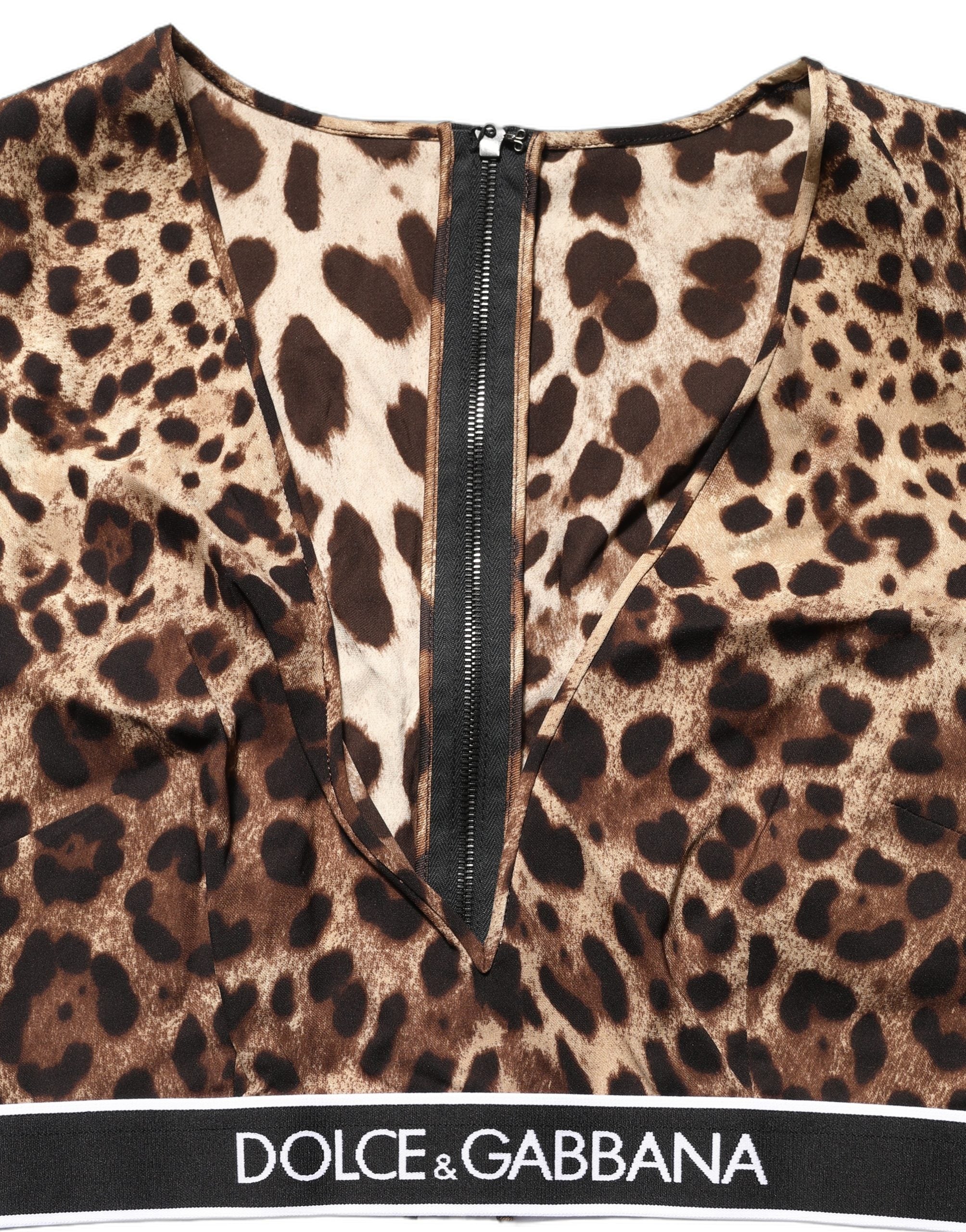 Dolce & Gabbana Braunes Crop-Top aus Seide mit Leopardenmuster