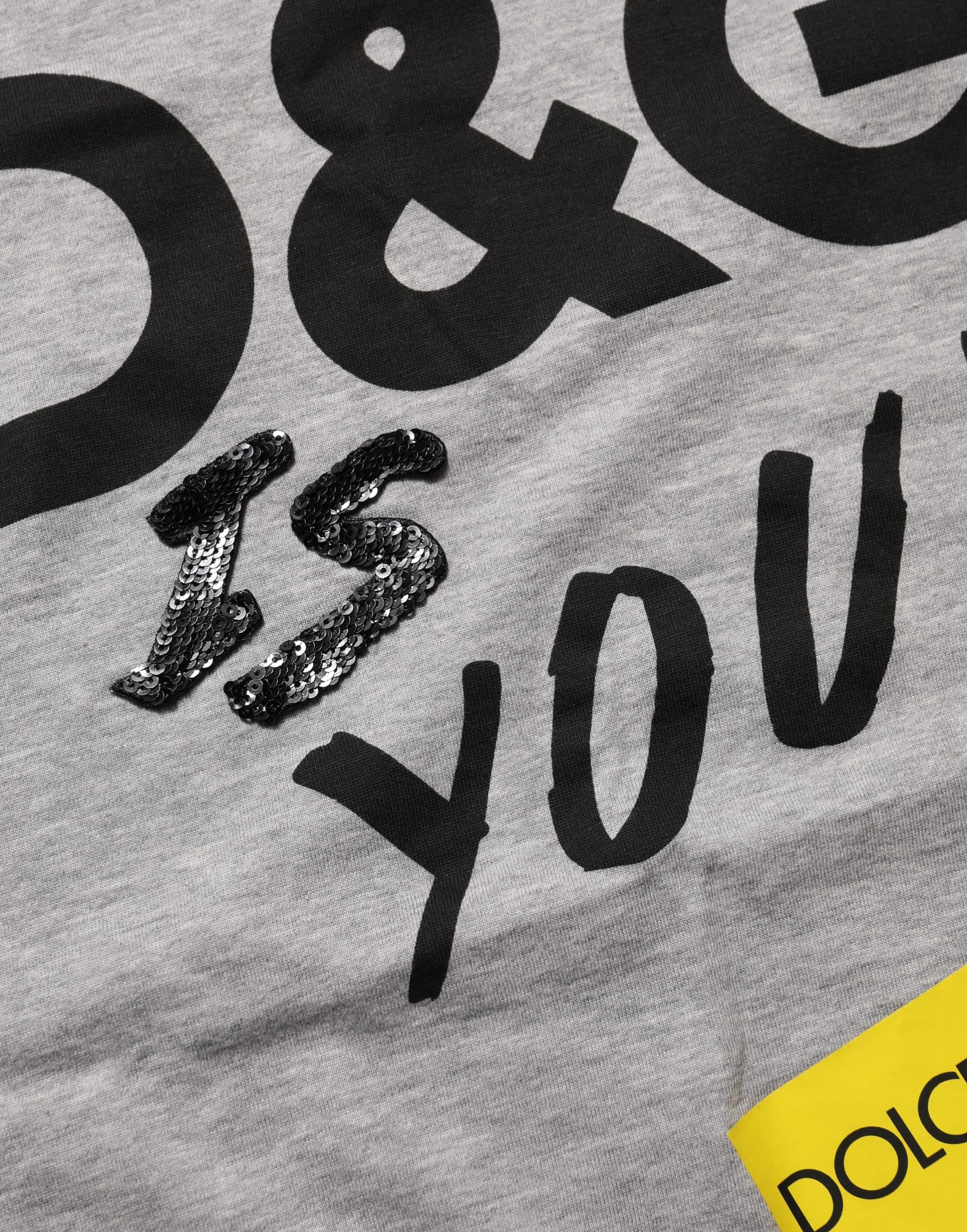 Dolce & Gabbana Graues Baumwoll-T-Shirt mit Logo-Print und Rundhalsausschnitt