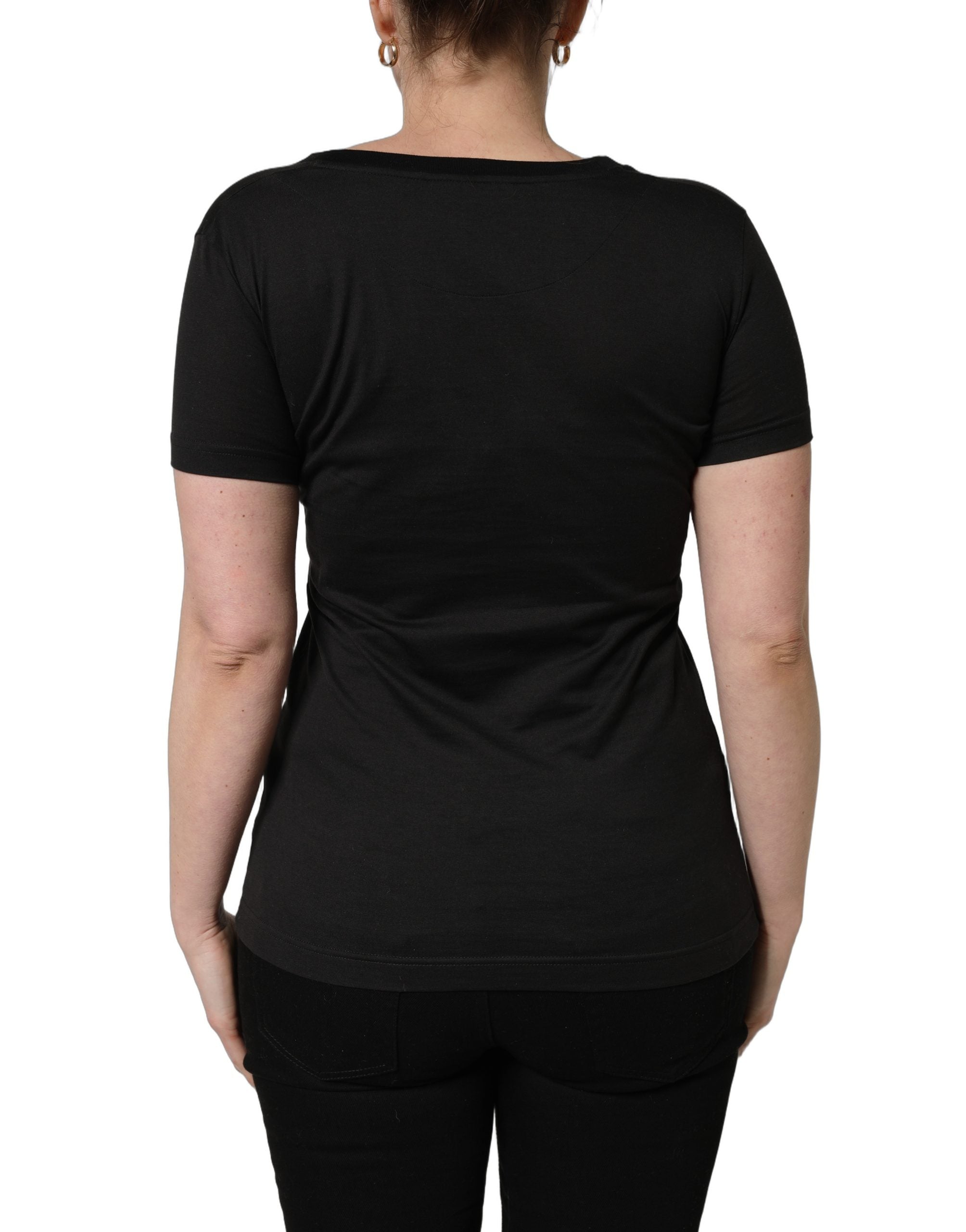 Dolce & Gabbana Schwarzes Baumwoll-T-Shirt mit tropischem Print und Rundhalsausschnitt