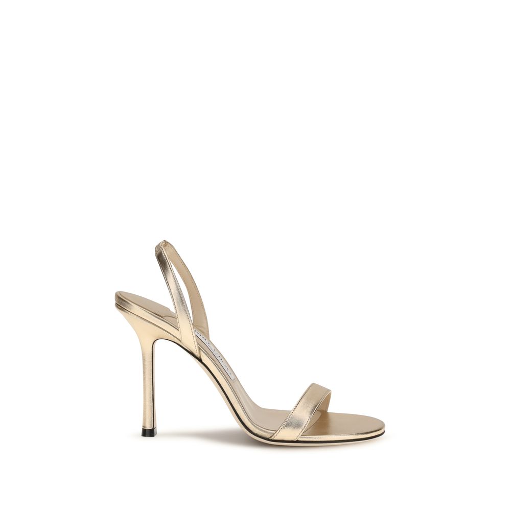 Jimmy Choo Sandale mit Stiletto-Absatz aus Kalbsleder Bos Taurus in Gold