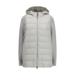 Brunello Cucinelli Graue Polyester-Jacke in voller Länge