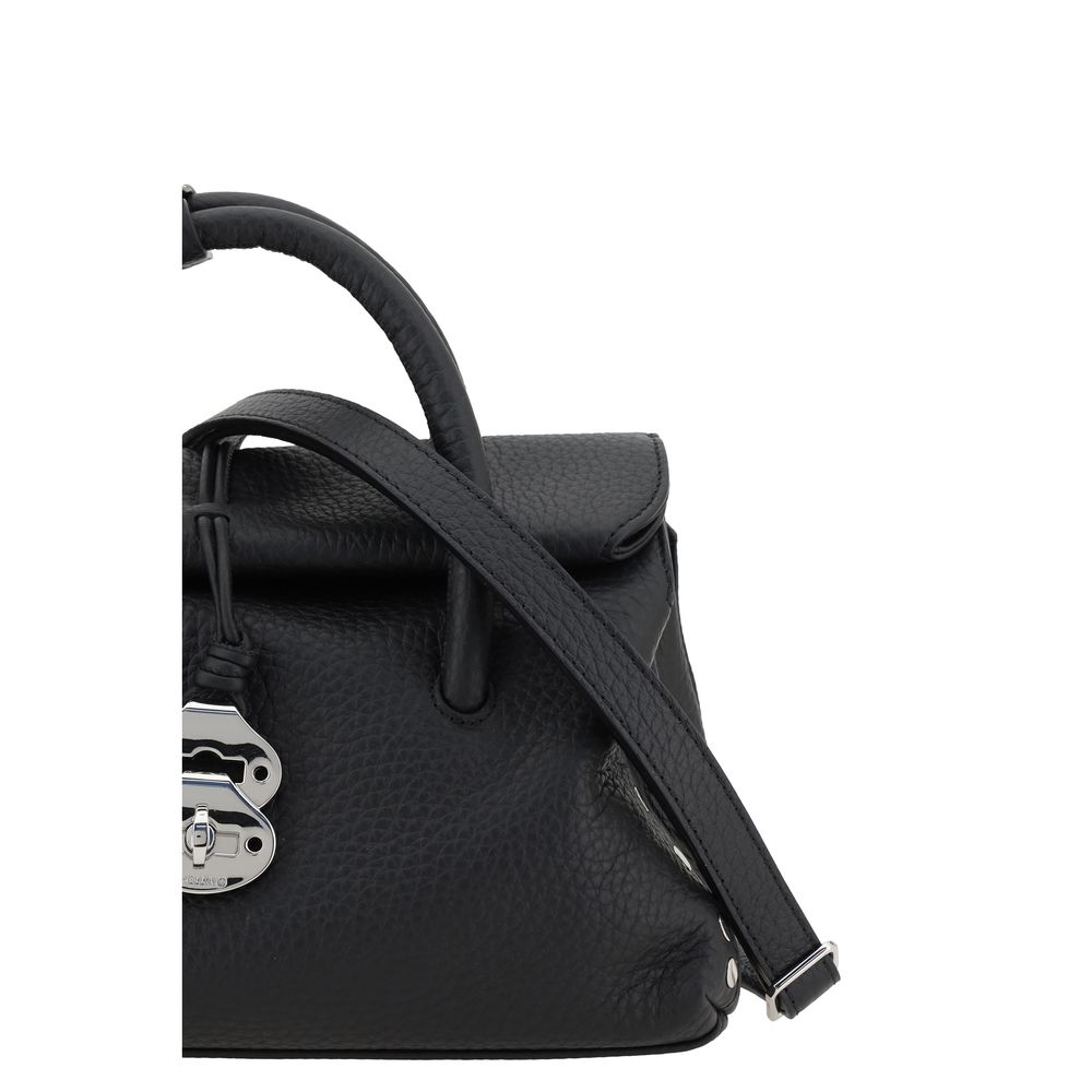 Zanellato Schwarze Bos Taurus Kalbsleder Schultertasche