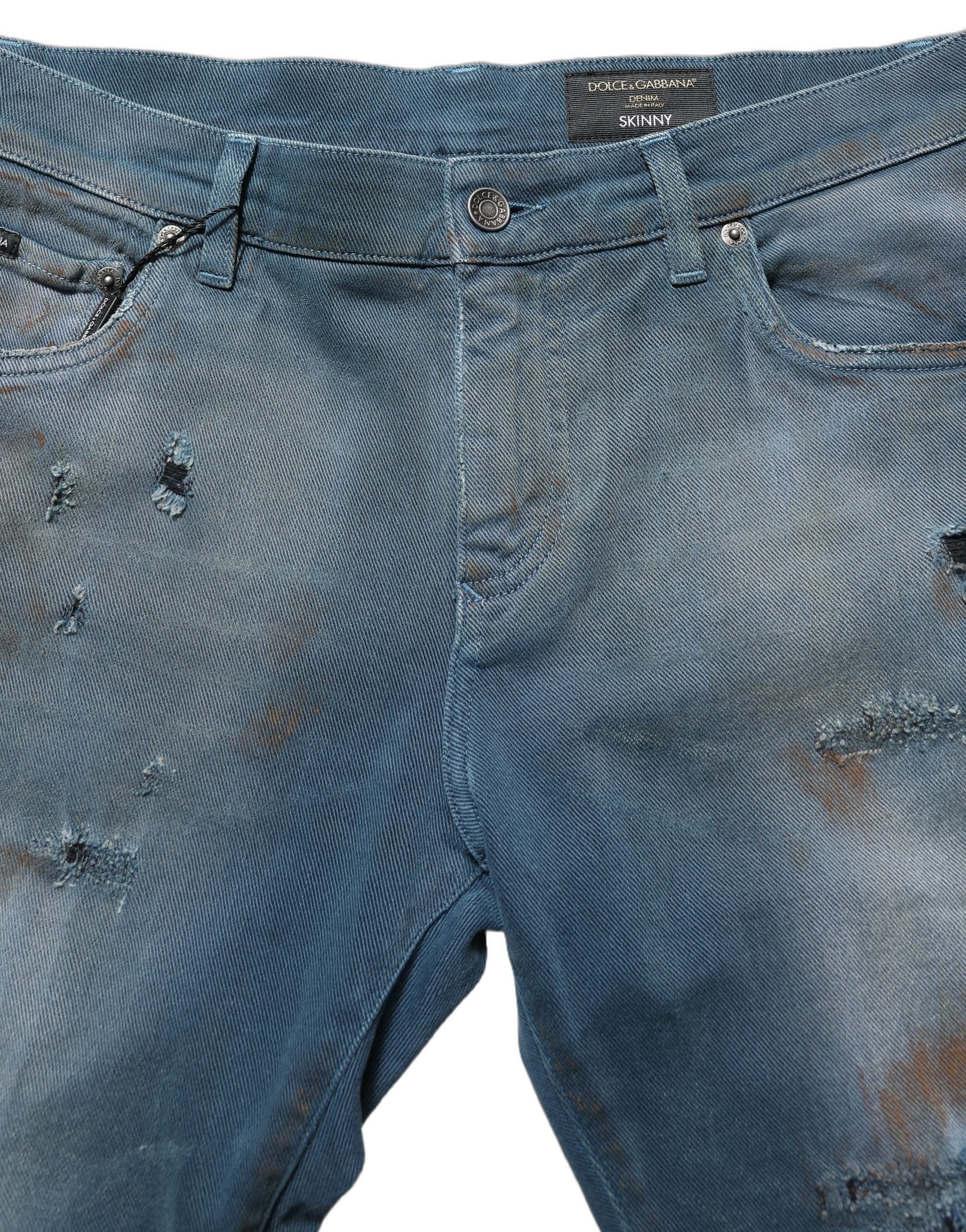 Dolce & Gabbana Blaue Skinny Jeans mit mittlerer Taille und Destroyed-Effekt