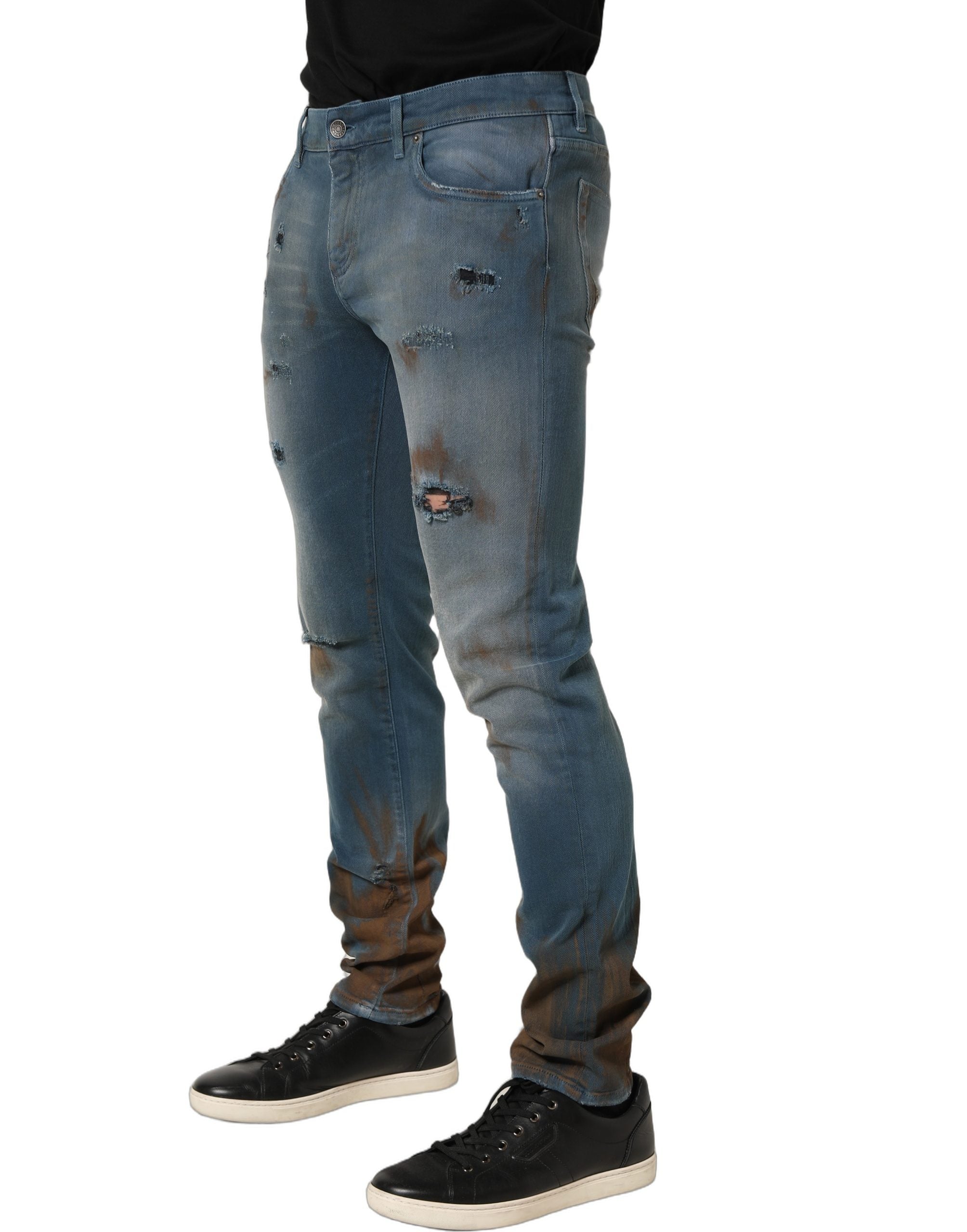 Dolce & Gabbana Blaue Skinny Jeans mit mittlerer Taille und Destroyed-Effekt