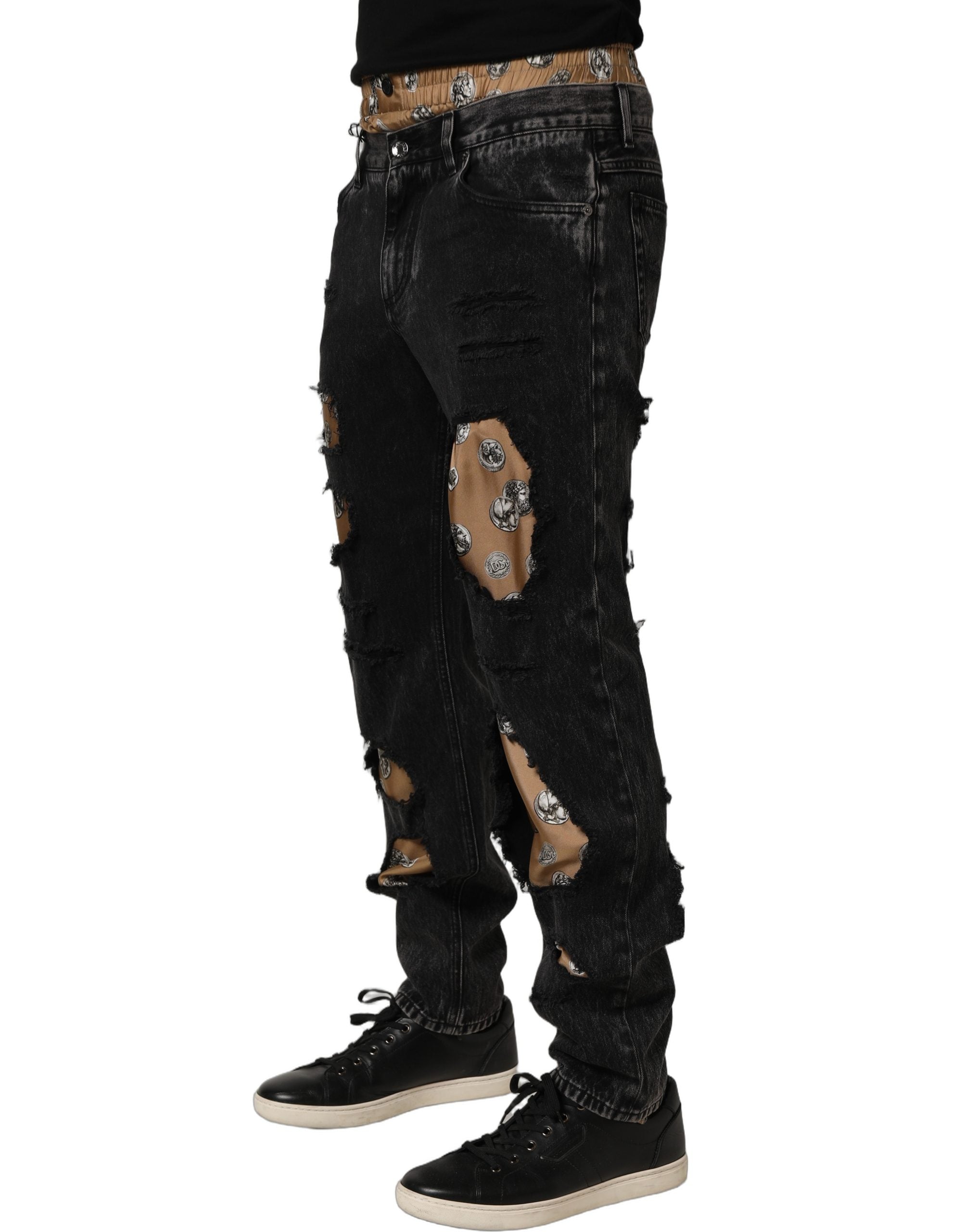 Dolce & Gabbana Schwarze "Distressed" Baumwoll-Jeans im geraden Schnitt