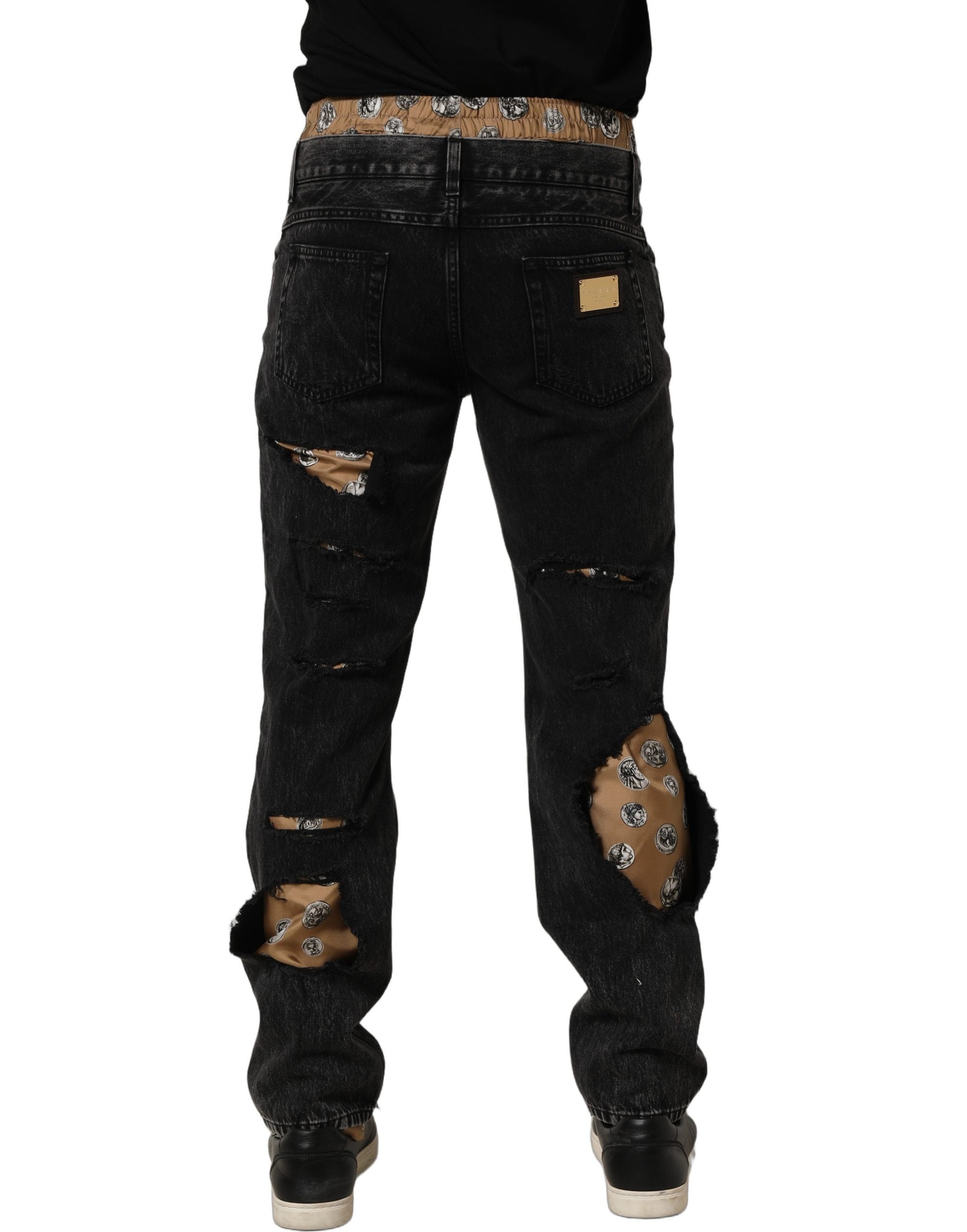 Dolce & Gabbana Schwarze "Distressed" Baumwoll-Jeans im geraden Schnitt