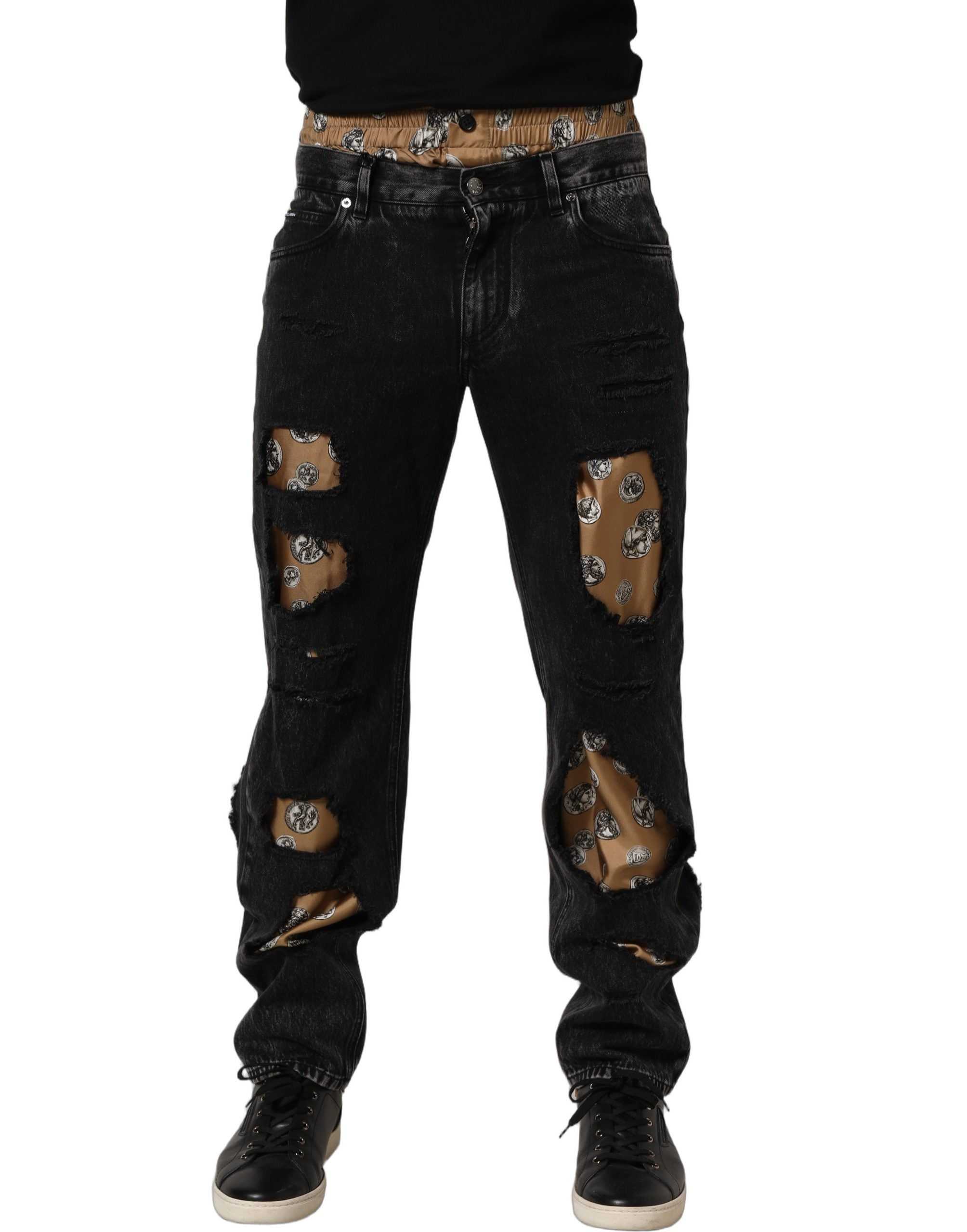 Dolce & Gabbana Schwarze "Distressed" Baumwoll-Jeans im geraden Schnitt