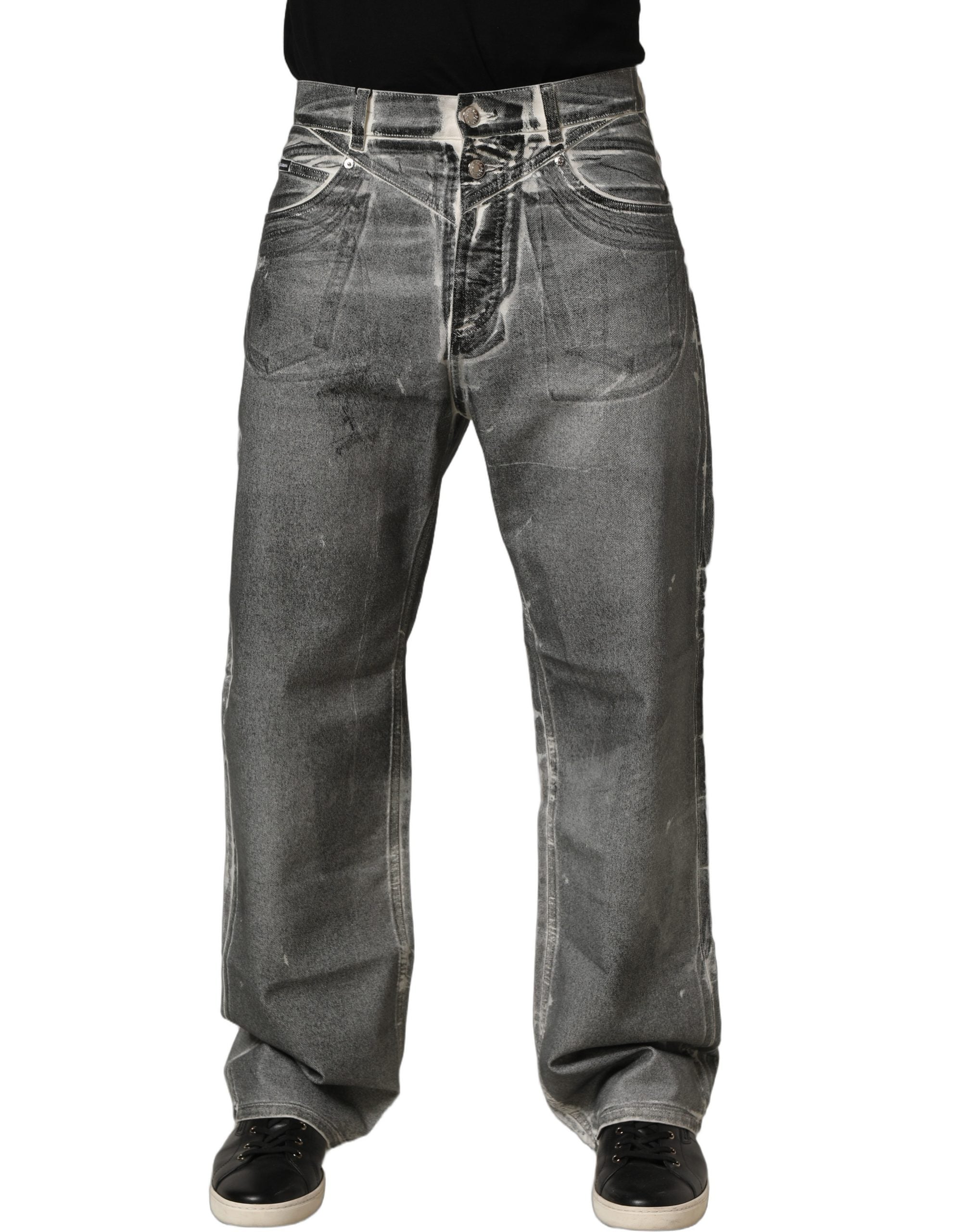 Dolce & Gabbana Graue, gewaschene gerade geschnittene Jeans mit mittlerer Leibhöhe