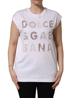Dolce & Gabbana Weißes Rundhals-T-Shirt ohne Ärmel mit Logo