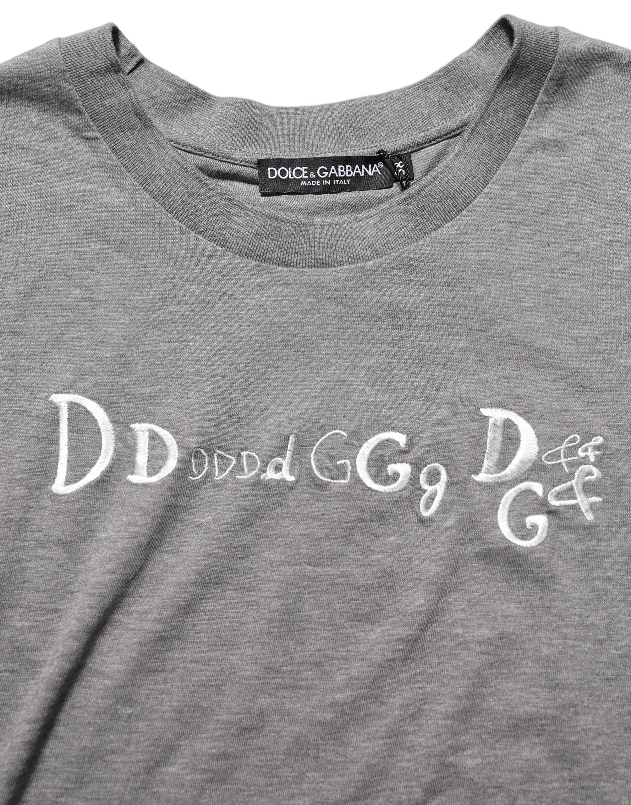 Dolce & Gabbana Graues Kurzarm-T-Shirt mit Logo-Stickerei