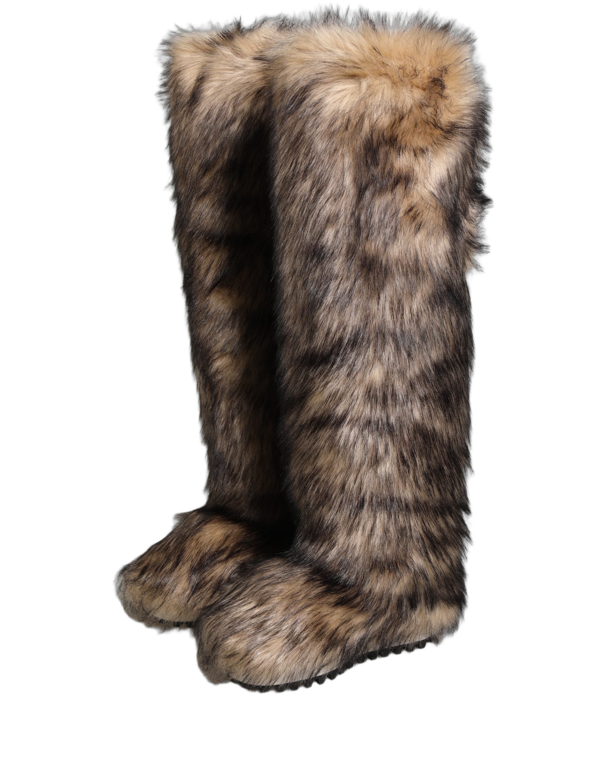 Dolce & Gabbana Braune Kunstfell-Skistiefel kniehoch
