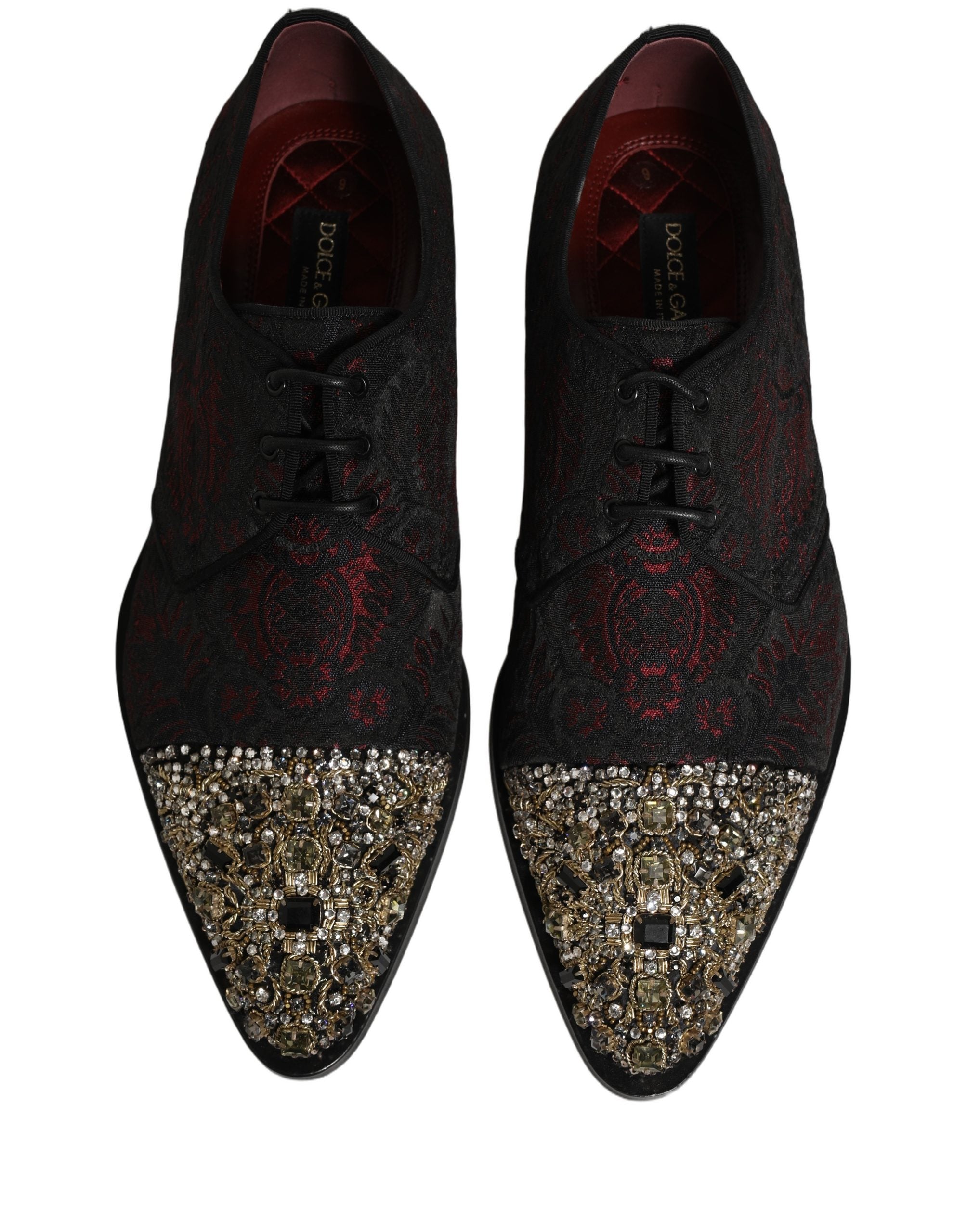 Dolce & Gabbana Schwarze Rote Verzierte Derby-Abendschuhe