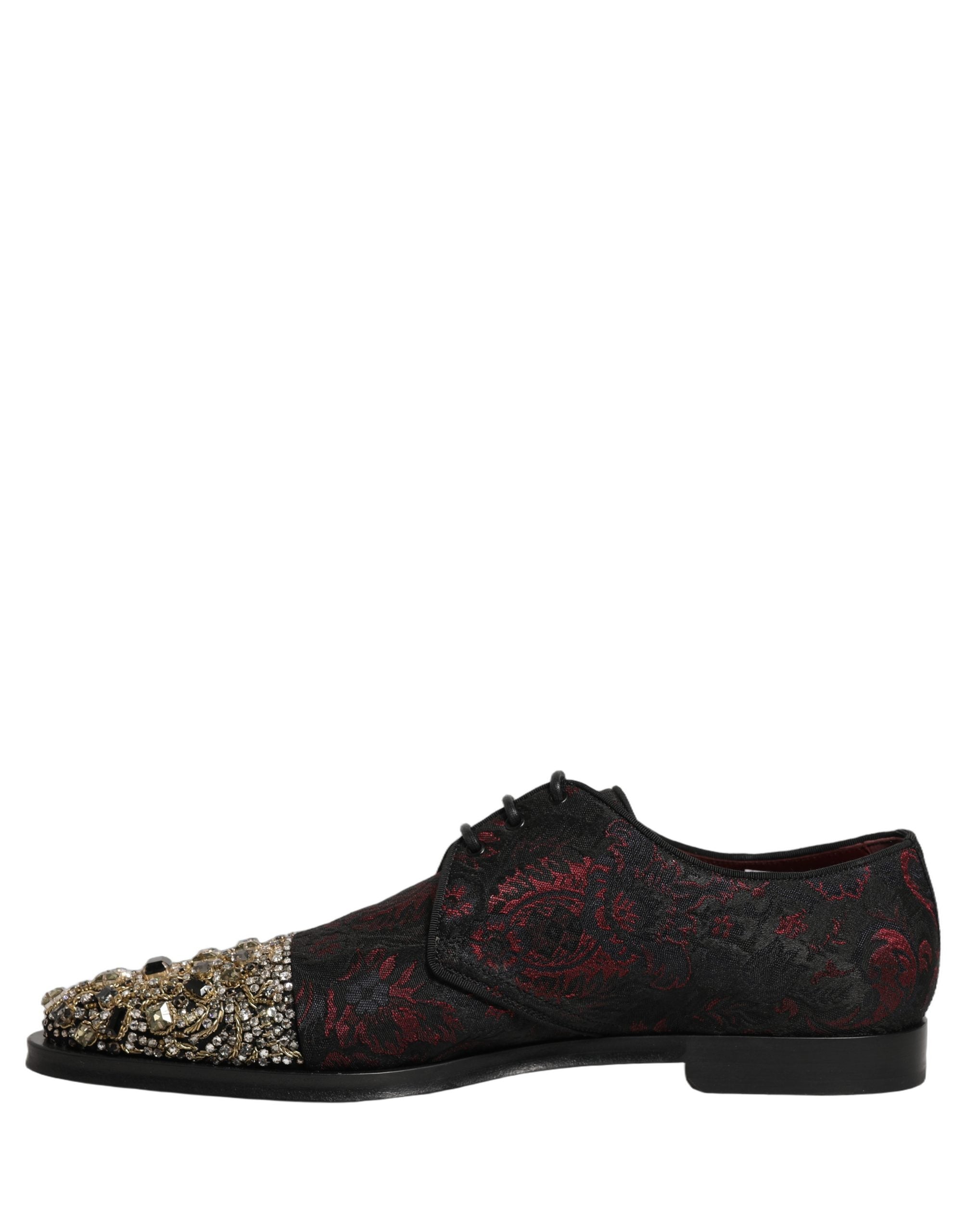 Dolce & Gabbana Schwarze Rote Verzierte Derby-Abendschuhe
