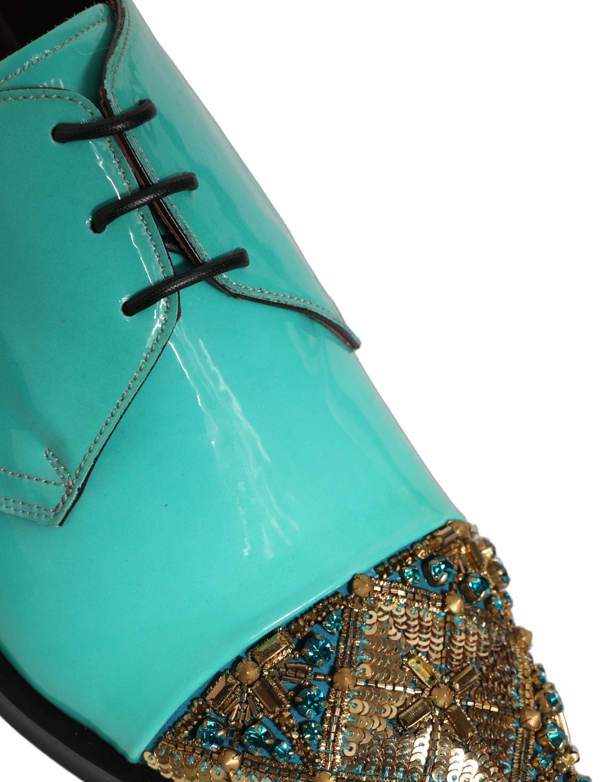 Dolce & Gabbana Aqua Blue Verzierte Derby-Abendschuhe