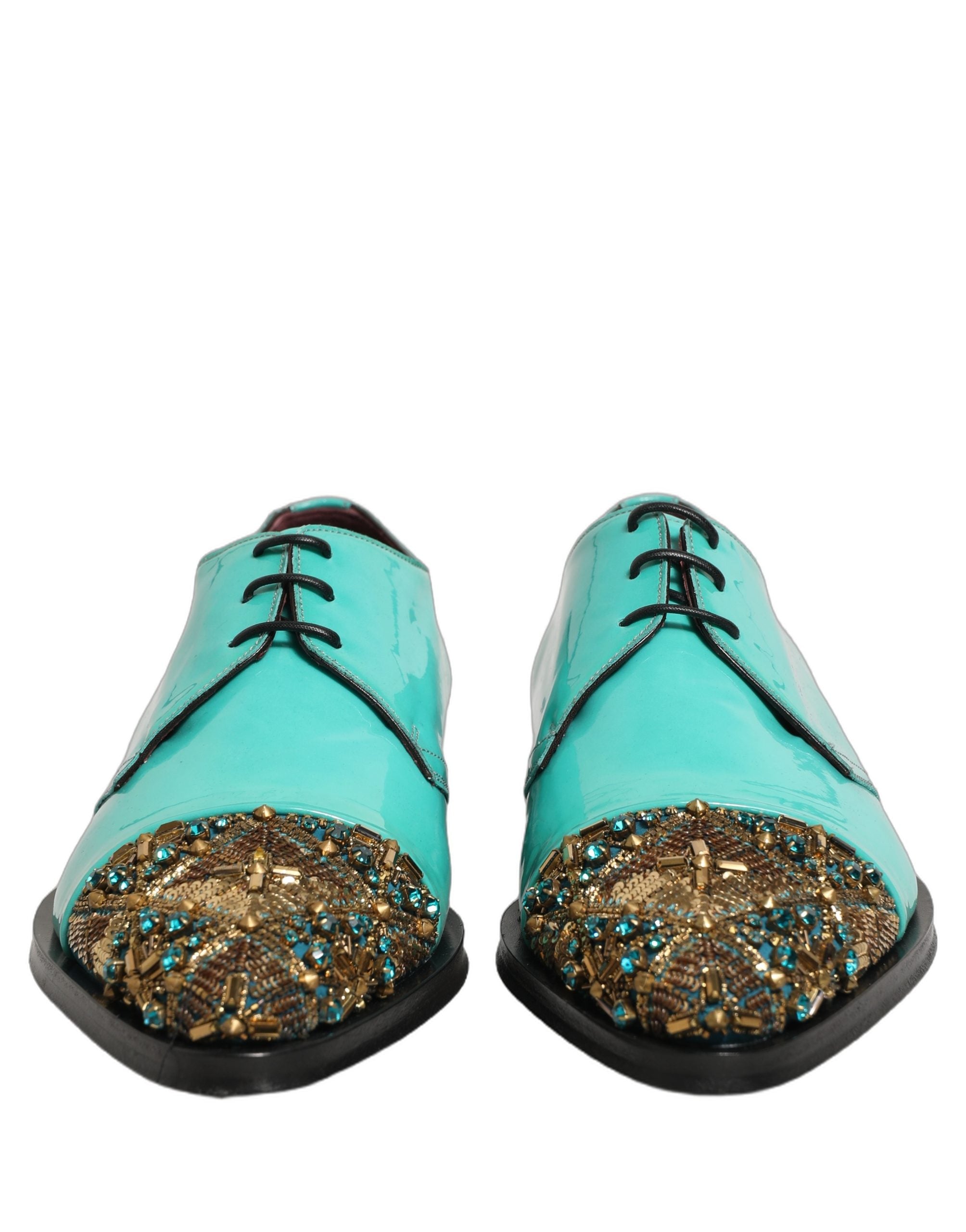 Dolce & Gabbana Aqua Blue Verzierte Derby-Abendschuhe