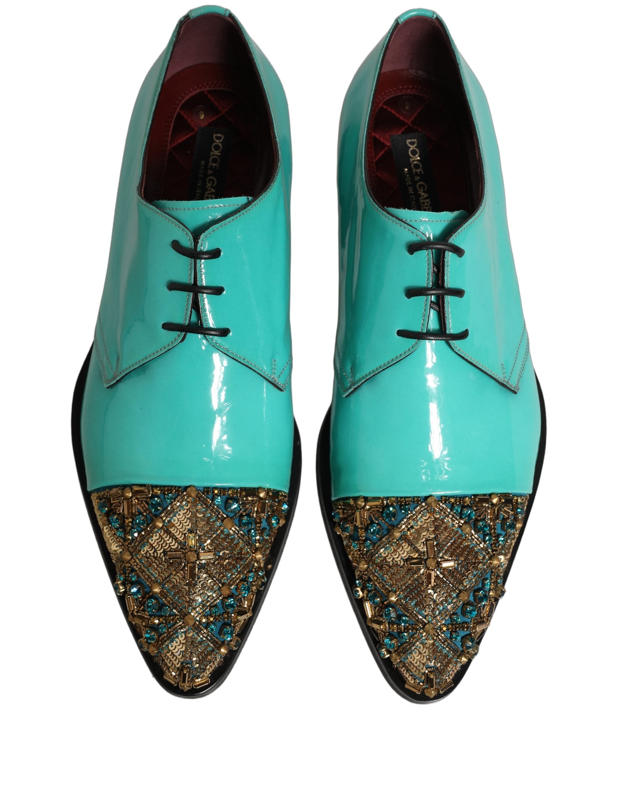 Dolce & Gabbana Aqua Blue Verzierte Derby-Abendschuhe