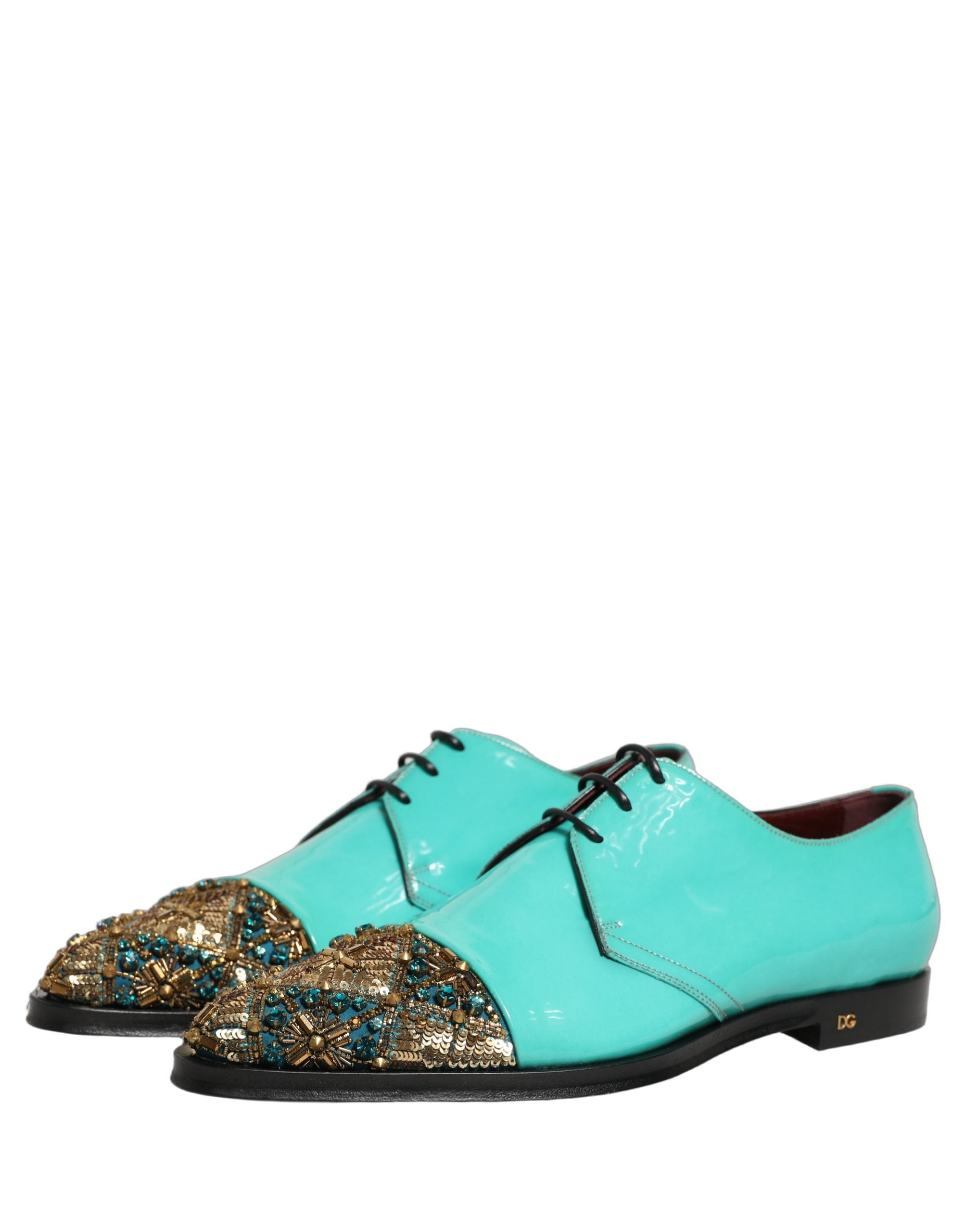 Dolce & Gabbana Aqua Blue Verzierte Derby-Abendschuhe