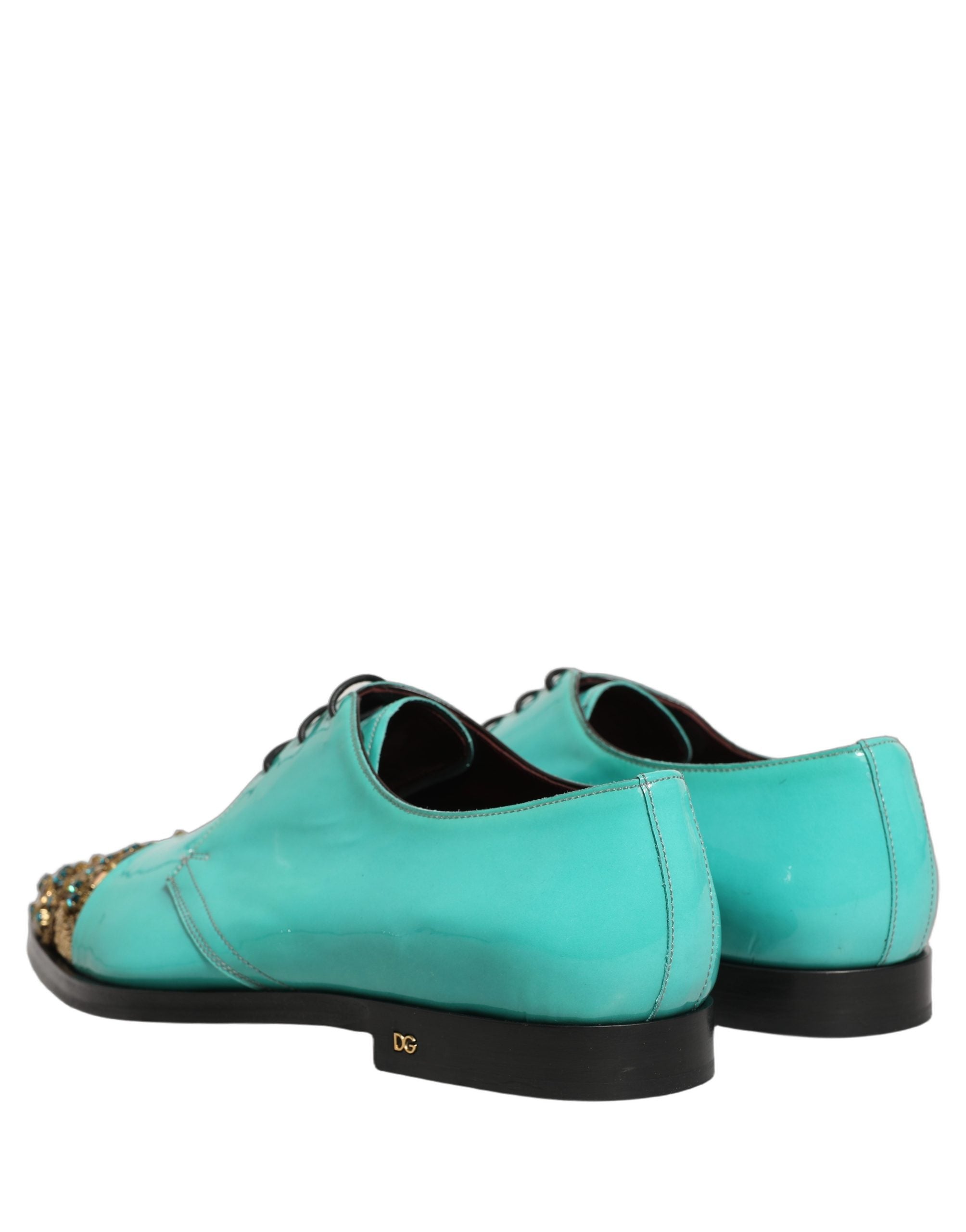 Dolce & Gabbana Aqua Blue Verzierte Derby-Abendschuhe