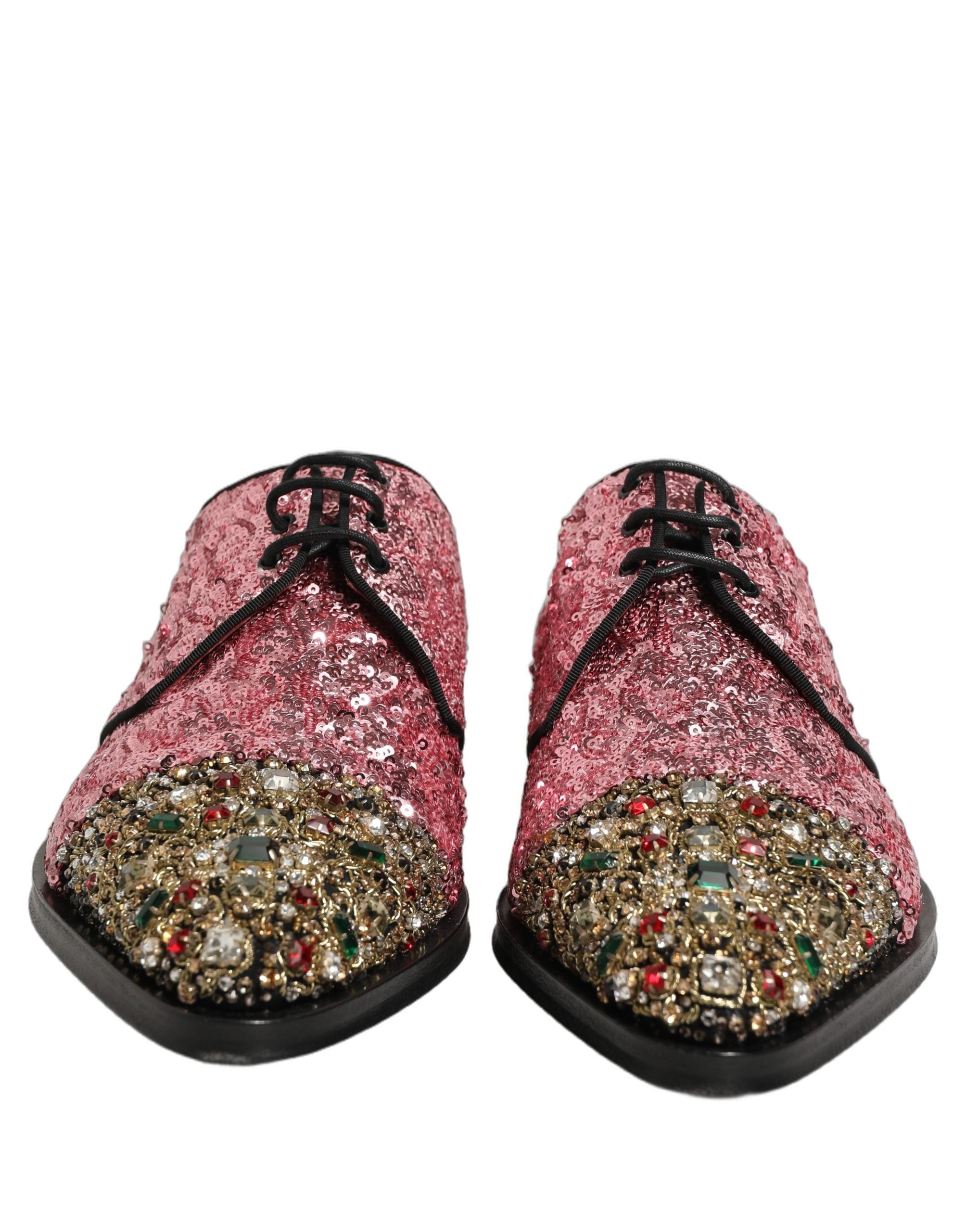 Dolce & Gabbana Herren-Derbyschuhe mit pinken Pailletten-Verzierungen