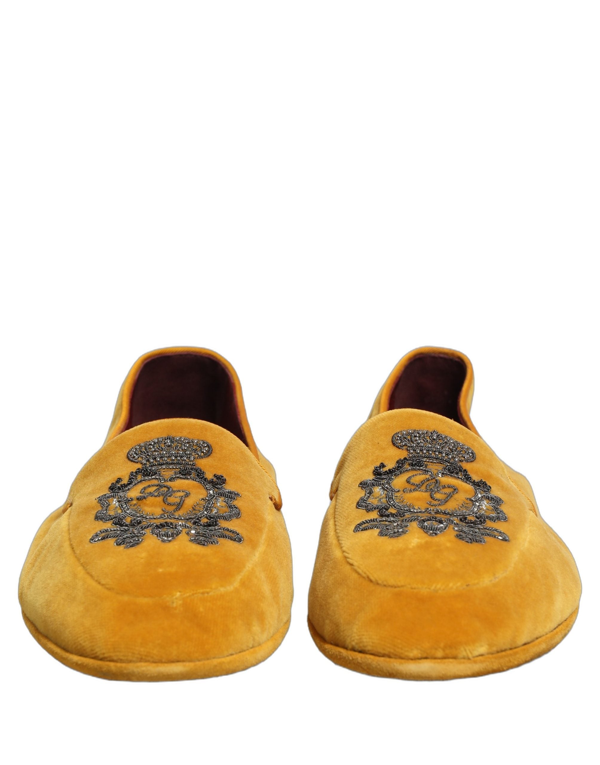 Dolce & Gabbana Gelbe Samt-Loafer mit Kronenstickerei