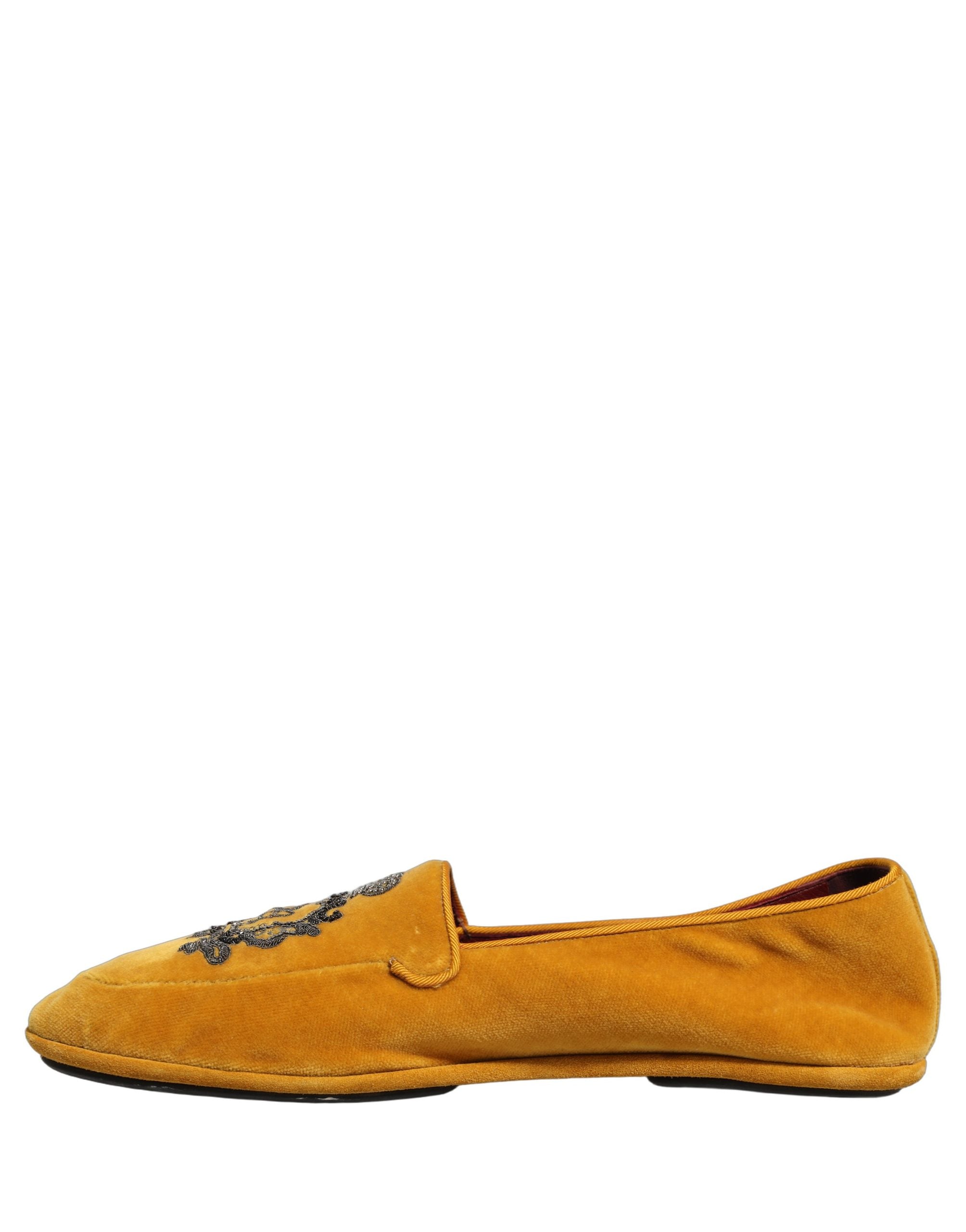 Dolce & Gabbana Gelbe Samt-Loafer mit Kronenstickerei