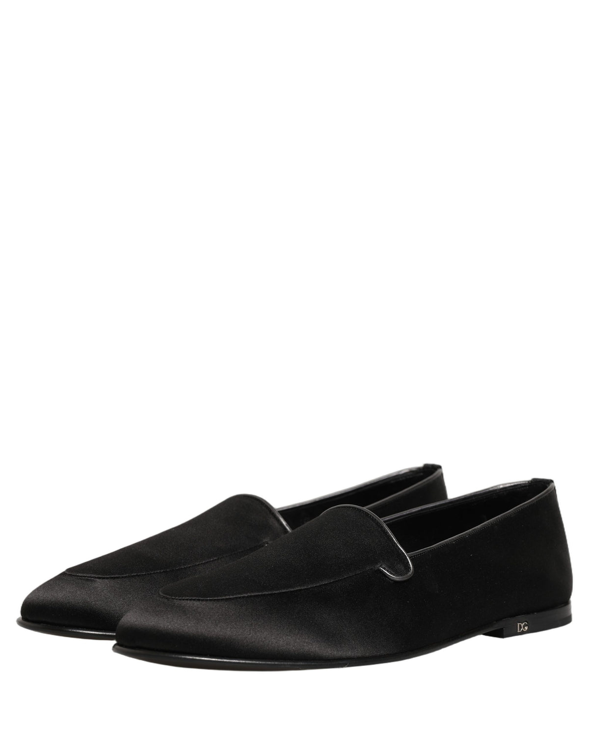 Dolce & Gabbana Schwarze Satin-Loafer mit Logo – Slip-On-Flats