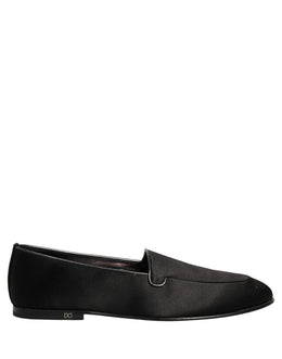 Dolce & Gabbana Schwarze Satin-Loafer mit Logo – Slip-On-Flats