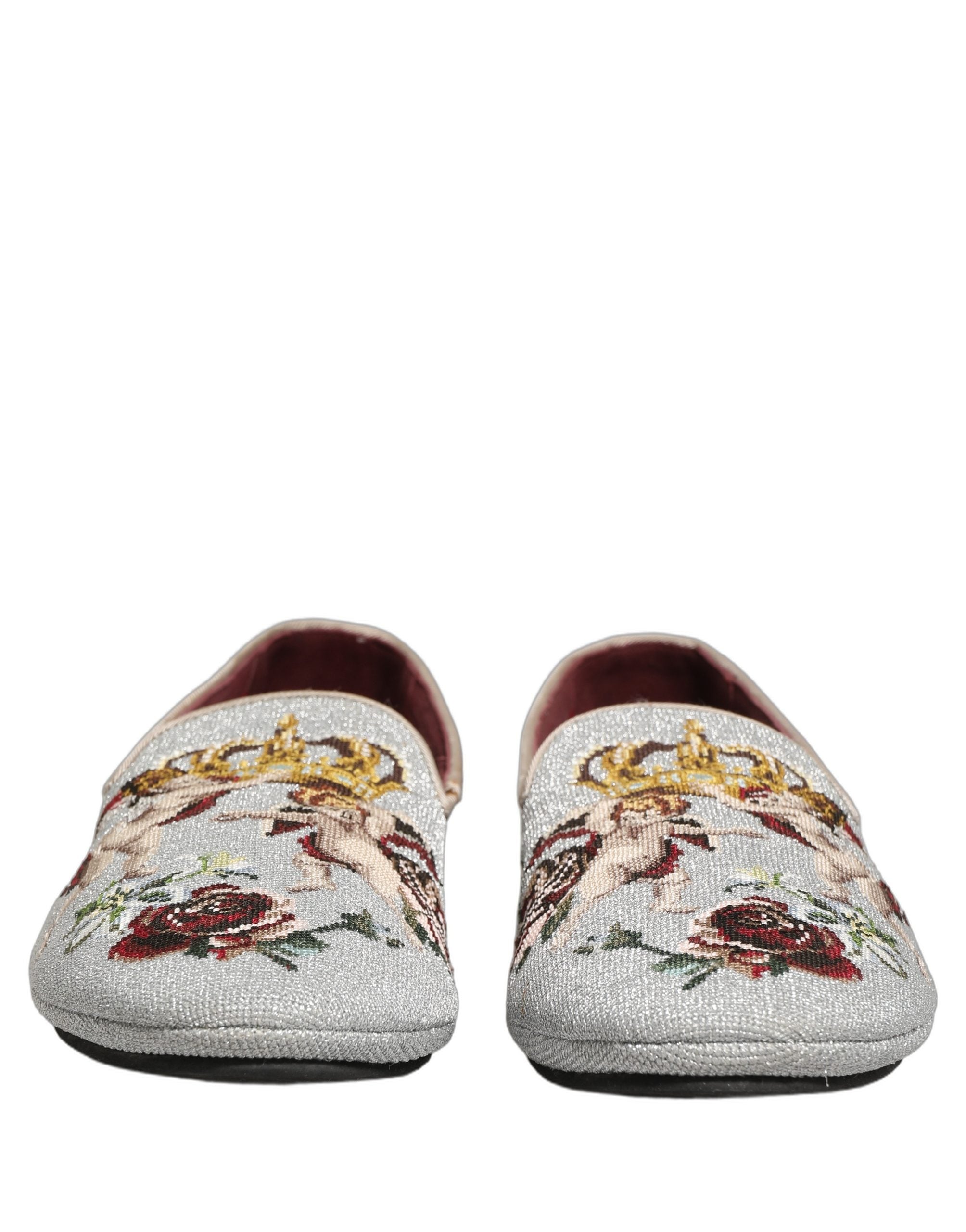 Dolce & Gabbana Graue Loafer mit Krone und Engel-Stickerei