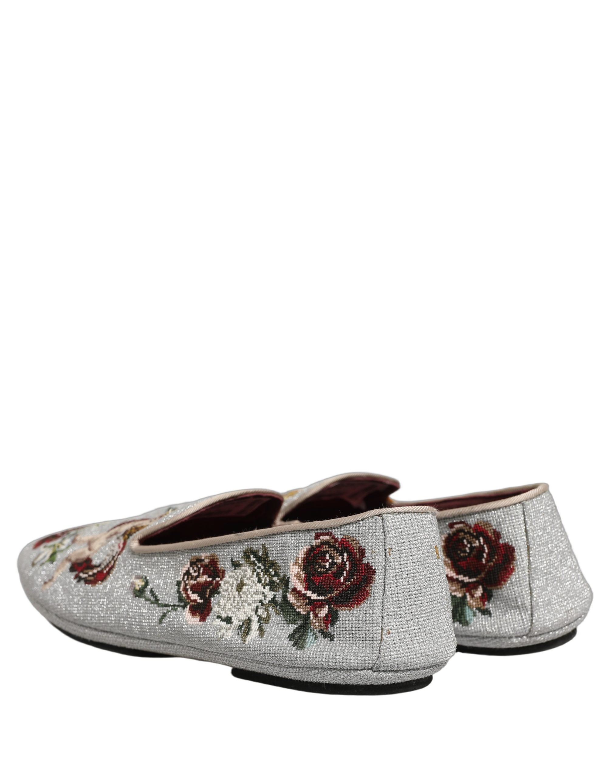 Dolce & Gabbana Graue Loafer mit Krone und Engel-Stickerei