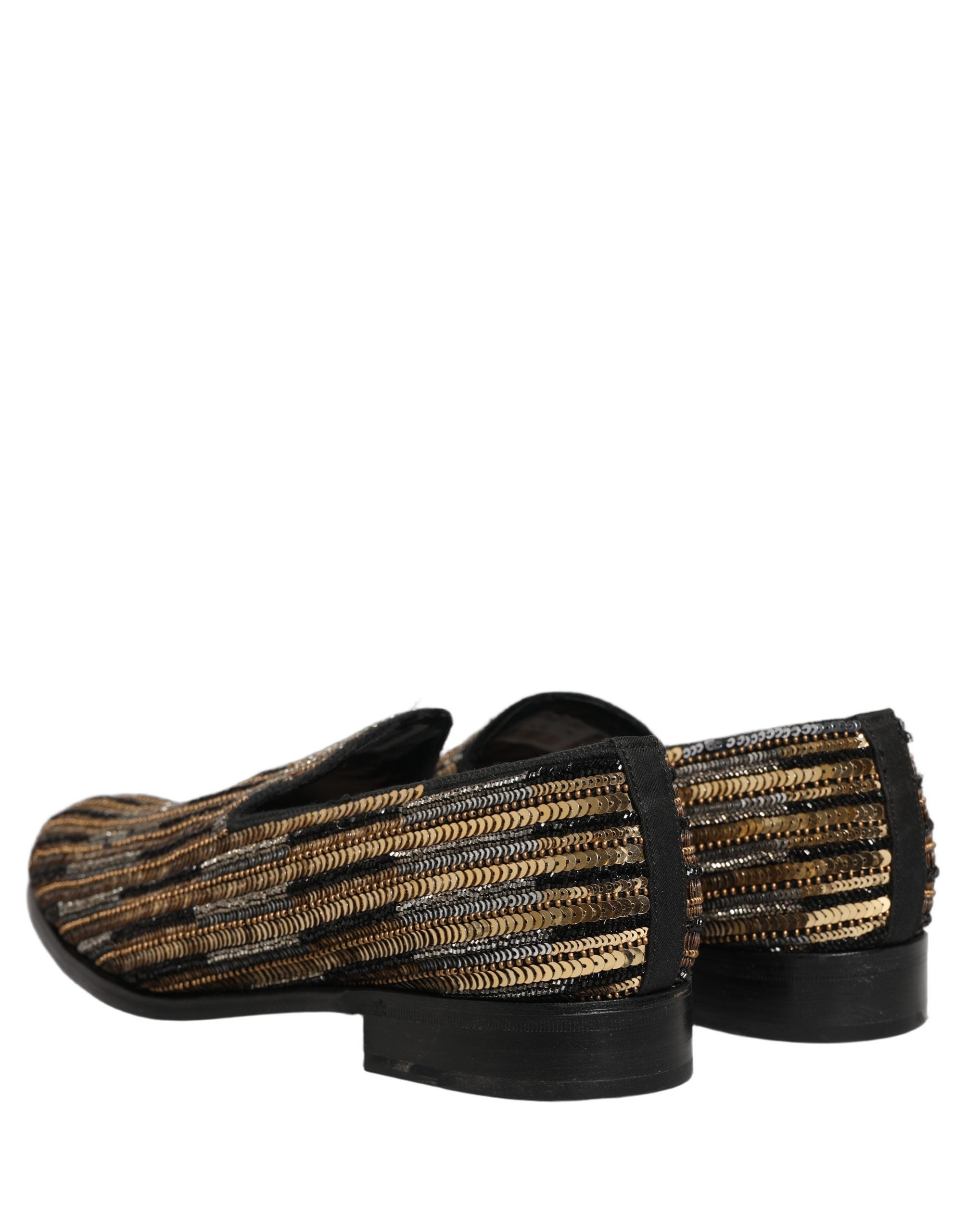 Dolce & Gabbana Gold gestreifte Loafer-Schuhe mit Paillettenbesatz