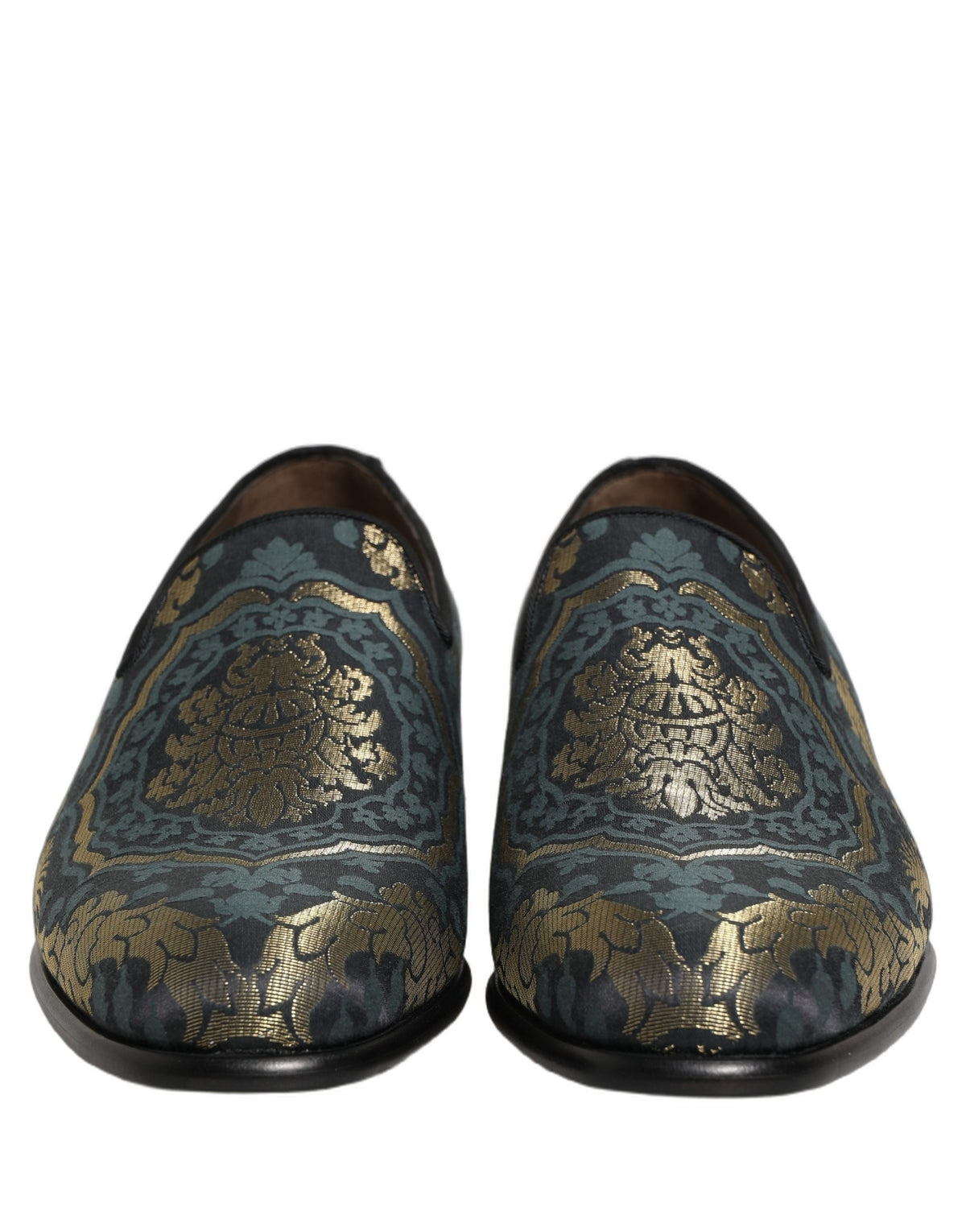 Dolce & Gabbana Schwarze Loafer aus Brokat mit Blumenmuster zum Hineinschlüpfen