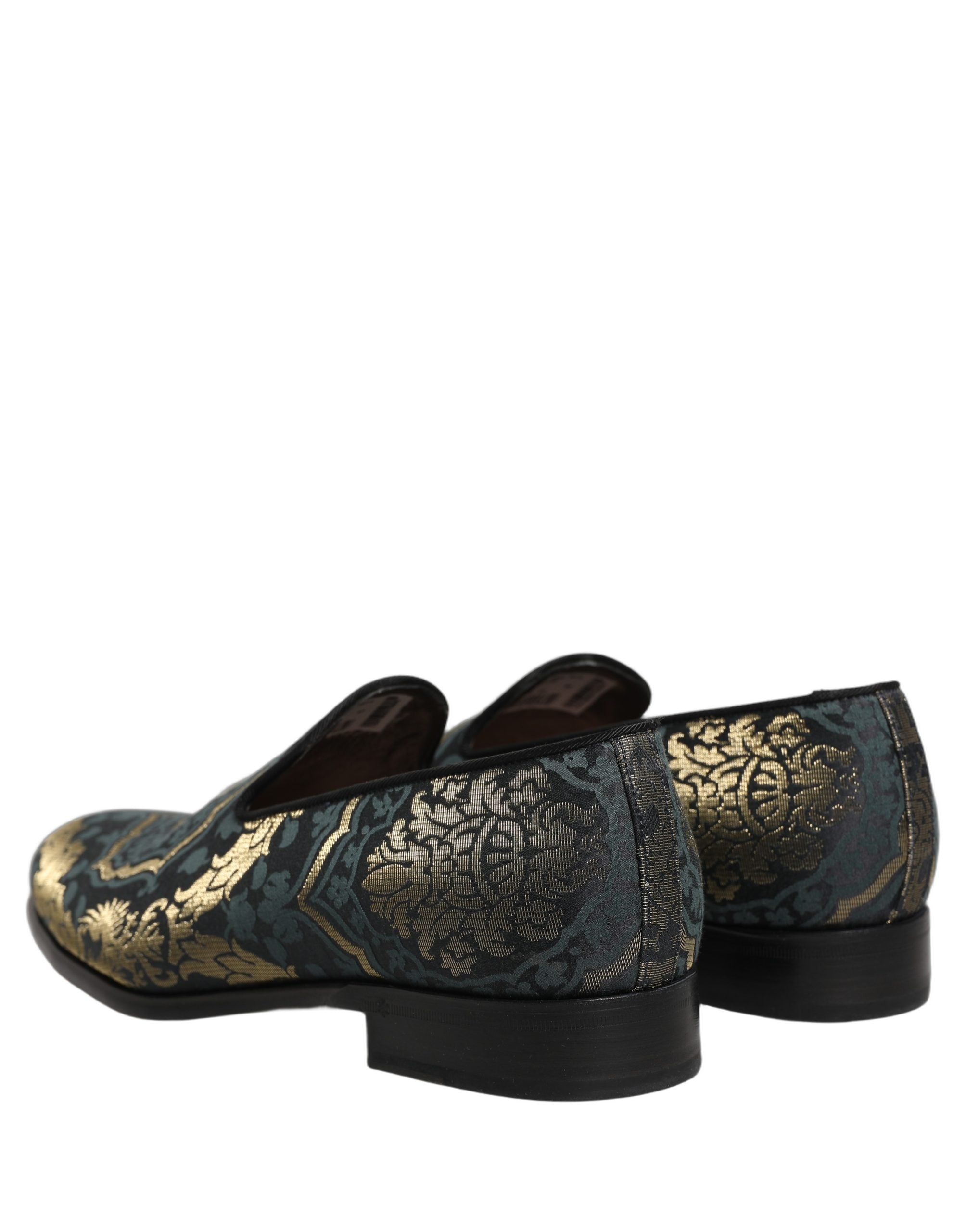 Dolce & Gabbana Schwarze Loafer aus Brokat mit Blumenmuster zum Hineinschlüpfen
