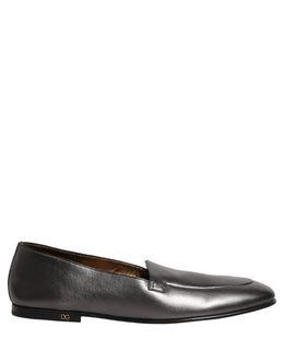 Dolce & Gabbana Silberne DG Logo Loafer aus Leder