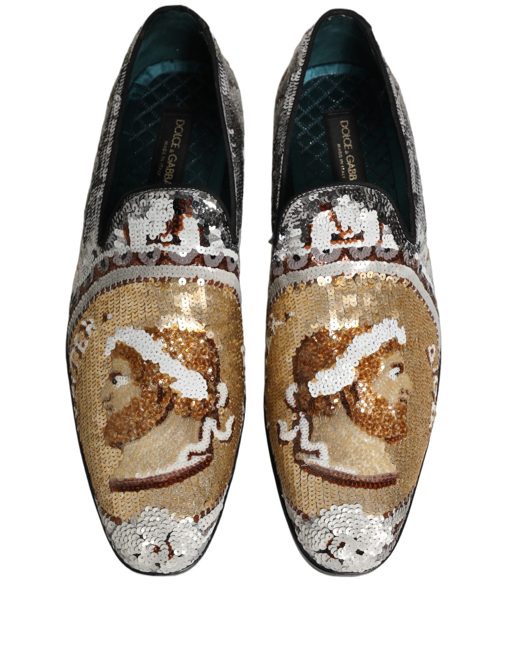 Dolce & Gabbana Weiße Loafer aus Goldpailletten zum Hineinschlüpfen