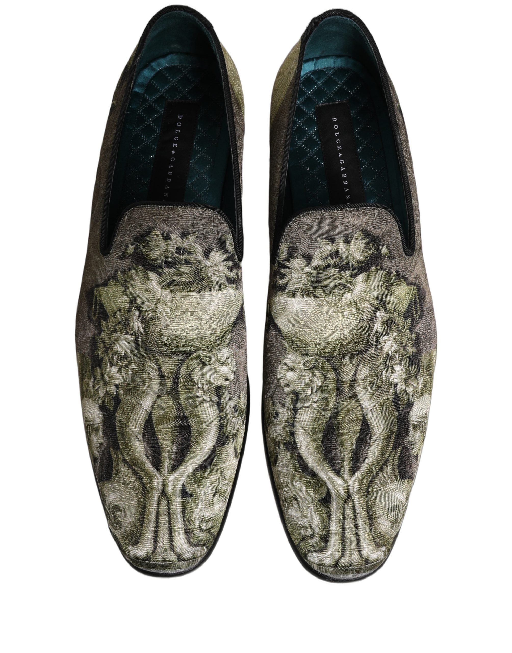 Dolce & Gabbana Braune Loafer mit Barock-Print zum Hineinschlüpfen
