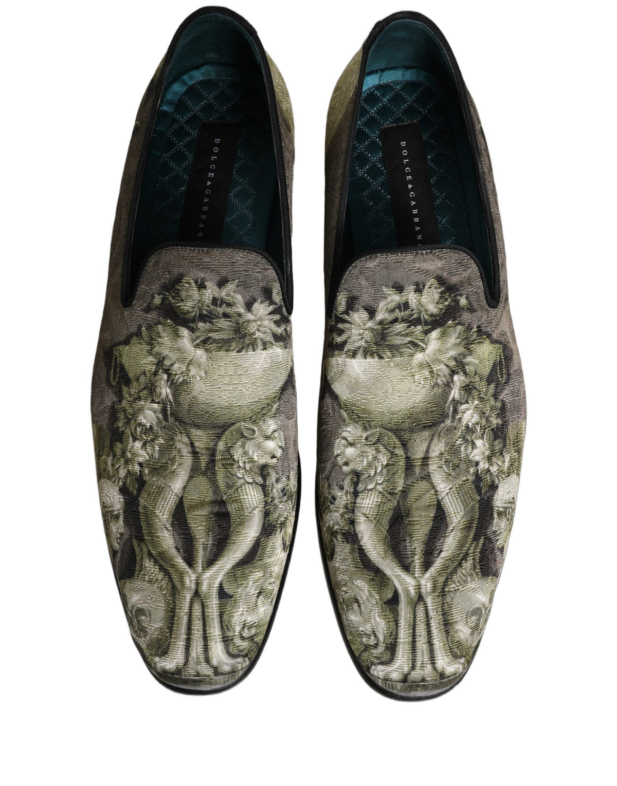 Dolce & Gabbana Braune Loafer mit Barock-Print zum Hineinschlüpfen
