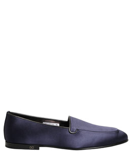 Dolce & Gabbana Blaue Satin Loafer mit Logo