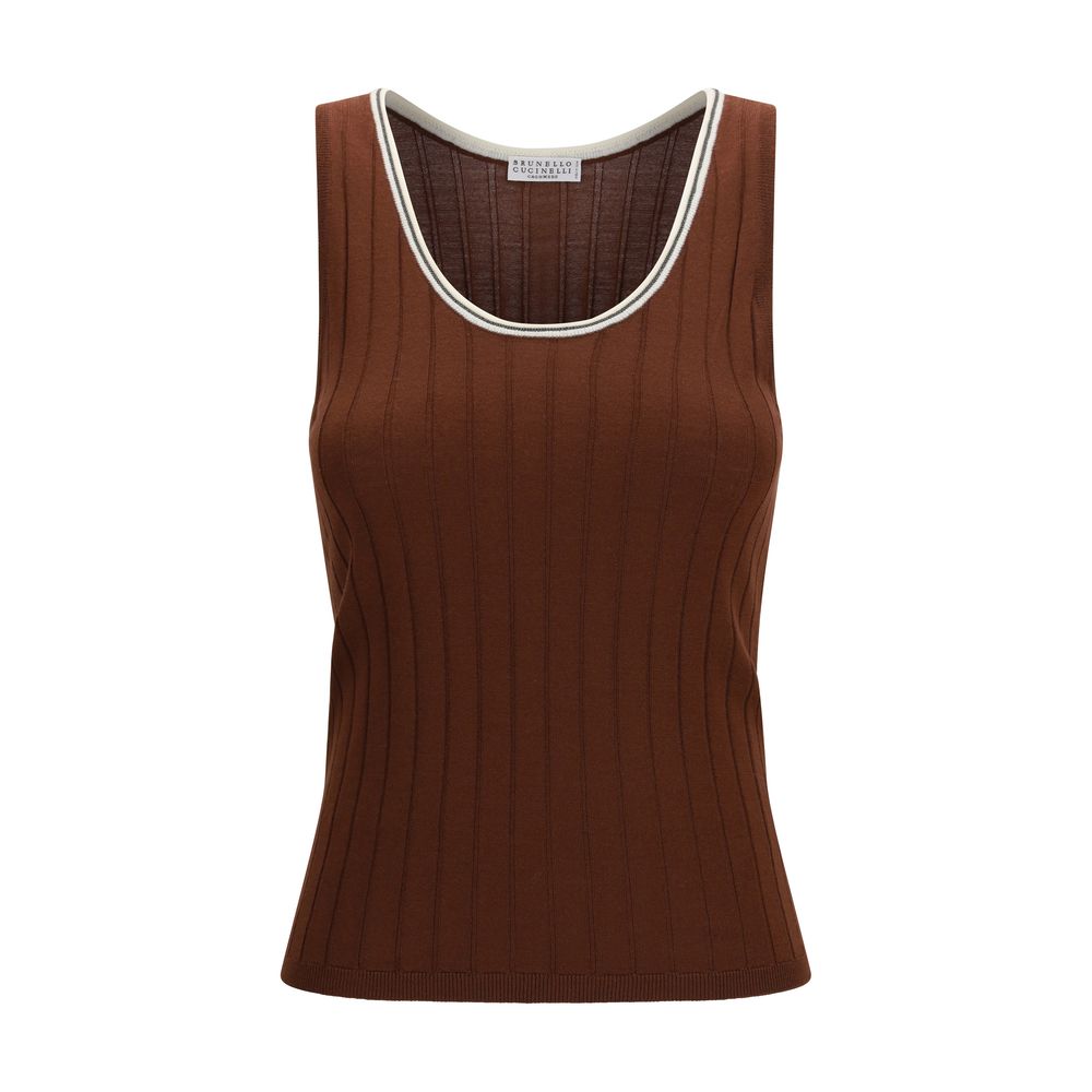 Brunello Cucinelli Bordeaux Woll-Oves-T-Shirt Aries ärmellos