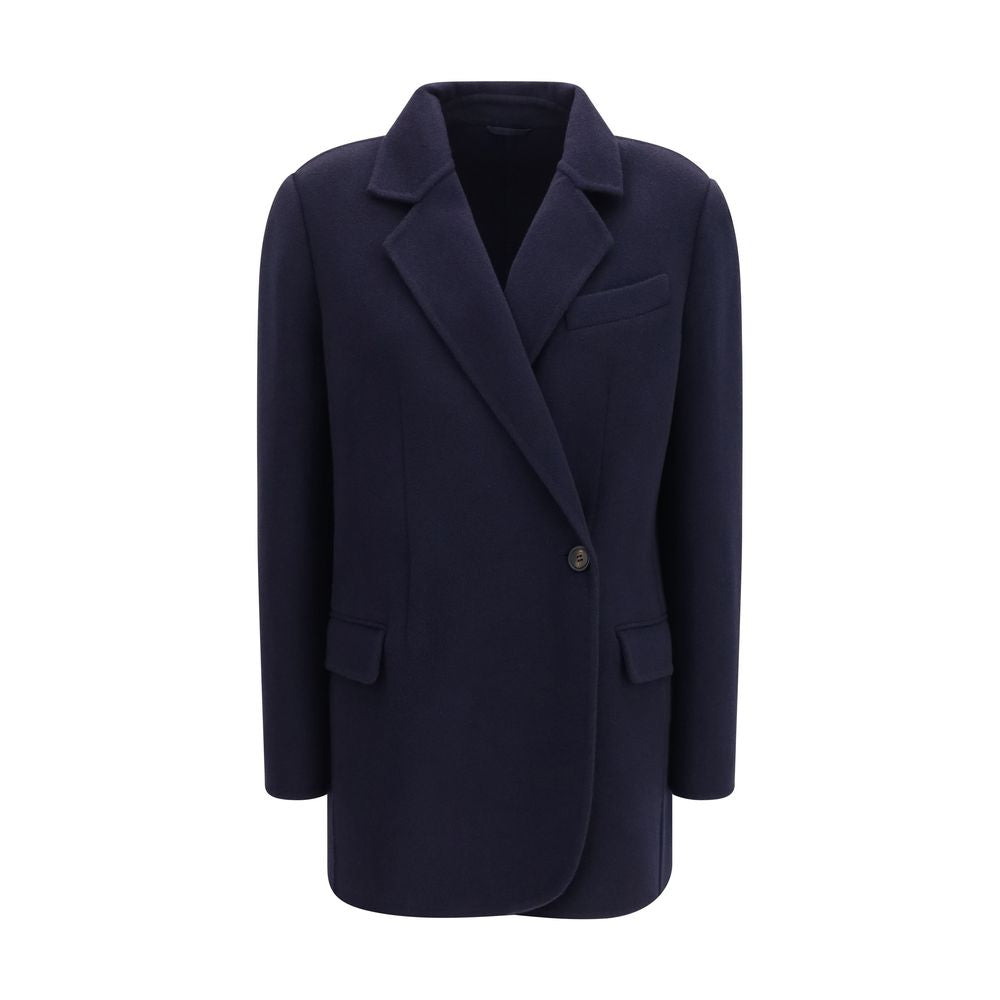 Brunello Cucinelli Blaue Jacke aus Wolle Oves Aries in voller Länge