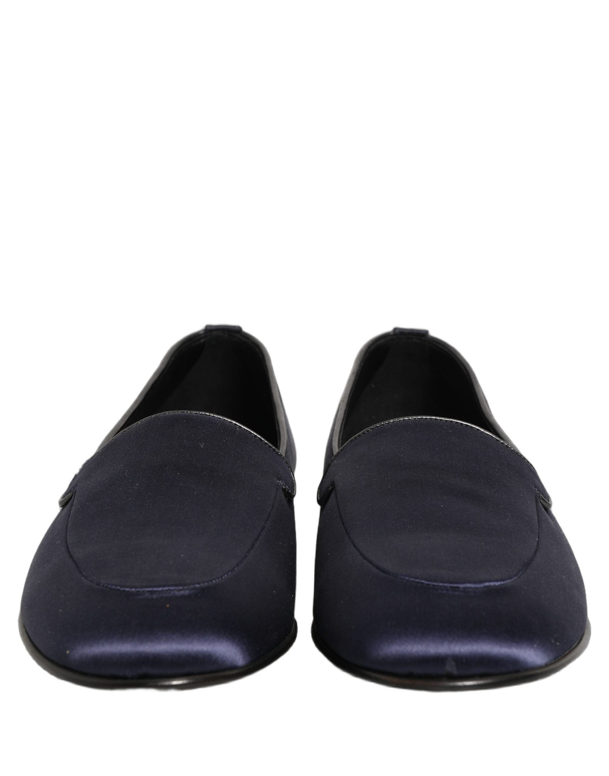 Dolce & Gabbana Marineblaue Loafer aus Satin mit DG-Logo