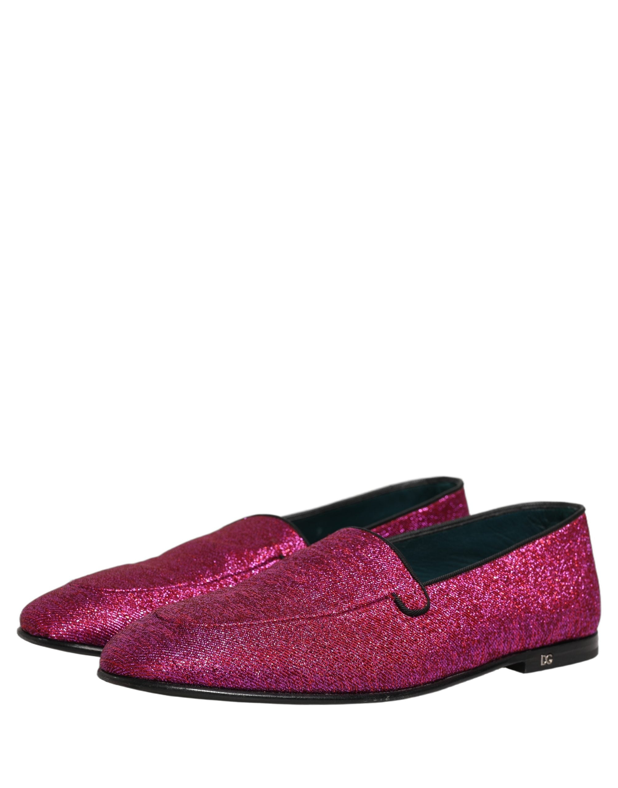 Dolce & Gabbana Pink Glitter Lurex Logo Dress Loafers Schuhe