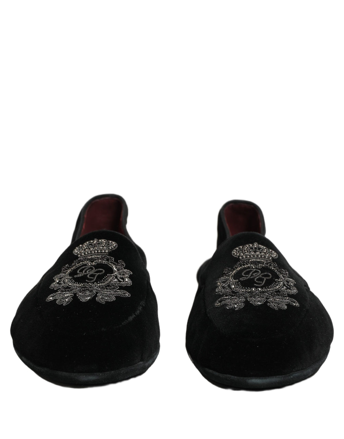 Dolce & Gabbana Schwarze Loafer mit Samt und Kronenstickerei