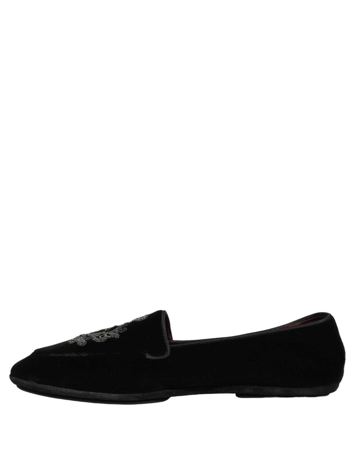 Dolce & Gabbana Schwarze Loafer mit Samt und Kronenstickerei