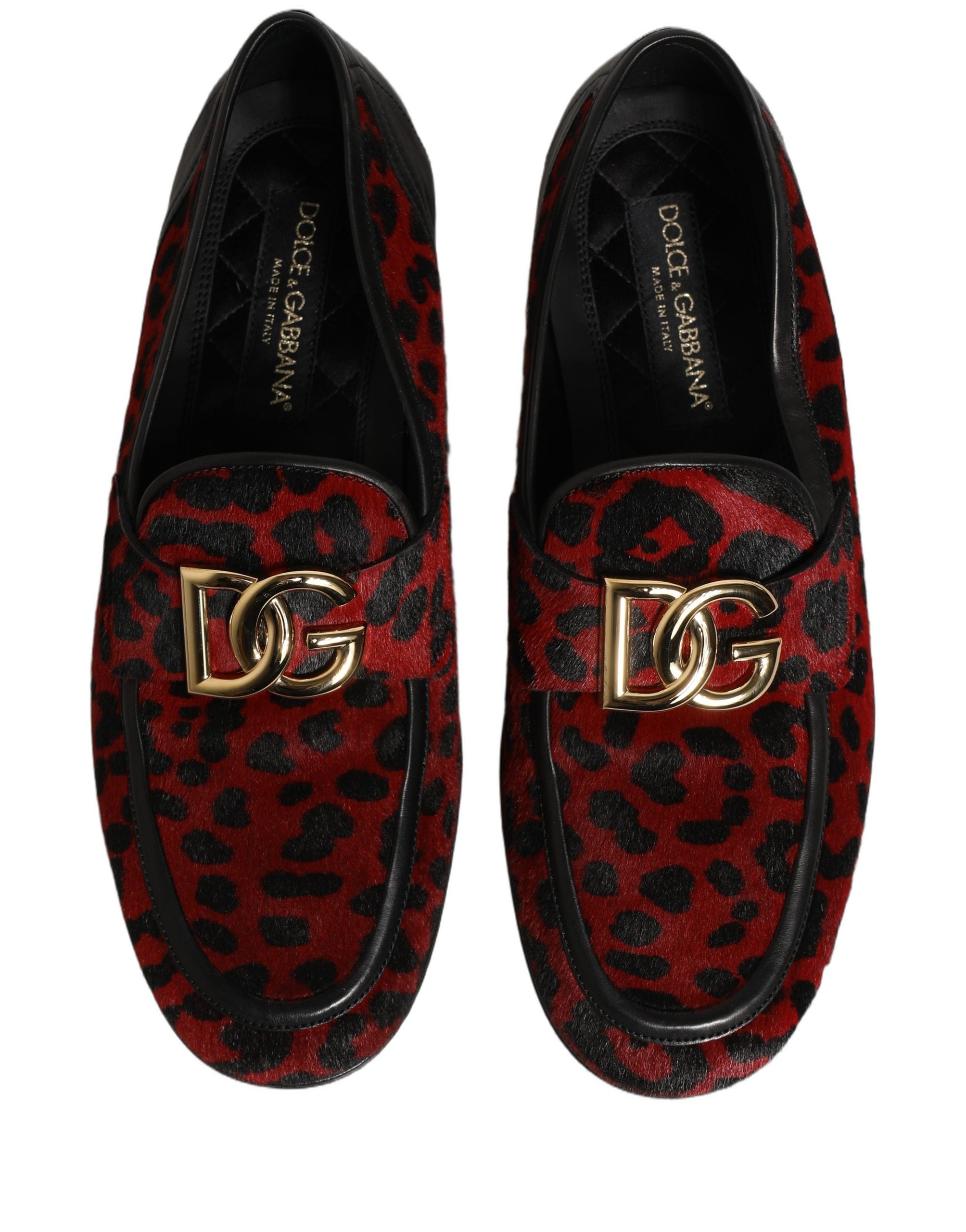Dolce & Gabbana Rote Loafer-Schuhe aus Ponyfell mit Leopardenmuster