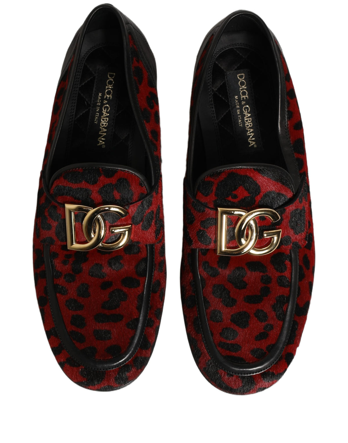 Dolce & Gabbana Rote Loafer-Schuhe aus Ponyfell mit Leopardenmuster